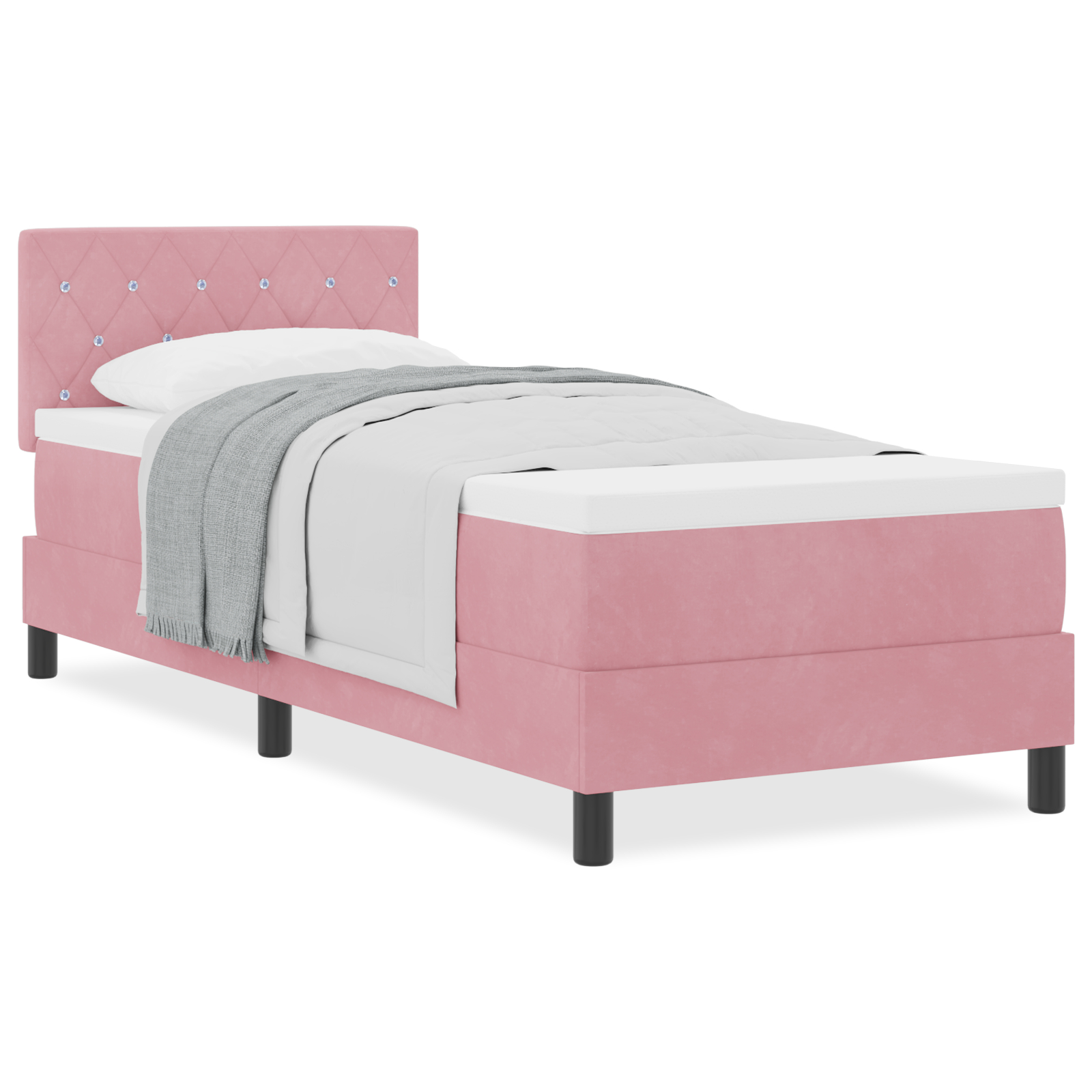 vidaXL Pat cu Arcuri și Saltea cu saltea Roz 80 x 200 cm țesătură vidaXL Pat cu Arcuri și Saltea cu saltea Roz 80 x 200 cm țesătură