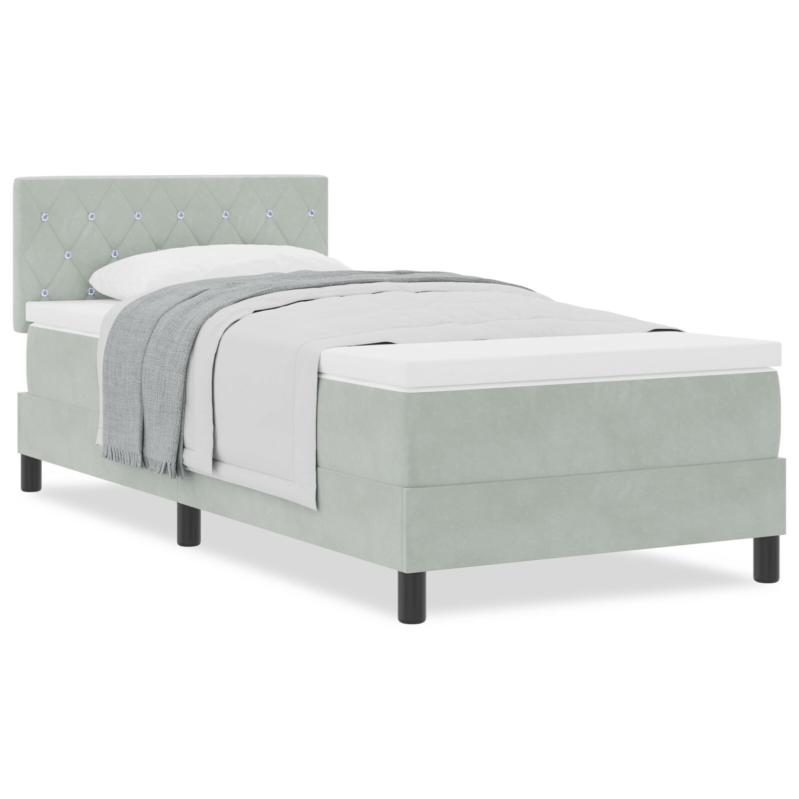 vidaXL Pat cu Arcuri și Saltea Gri deschis 90 x 190 cm țesătură