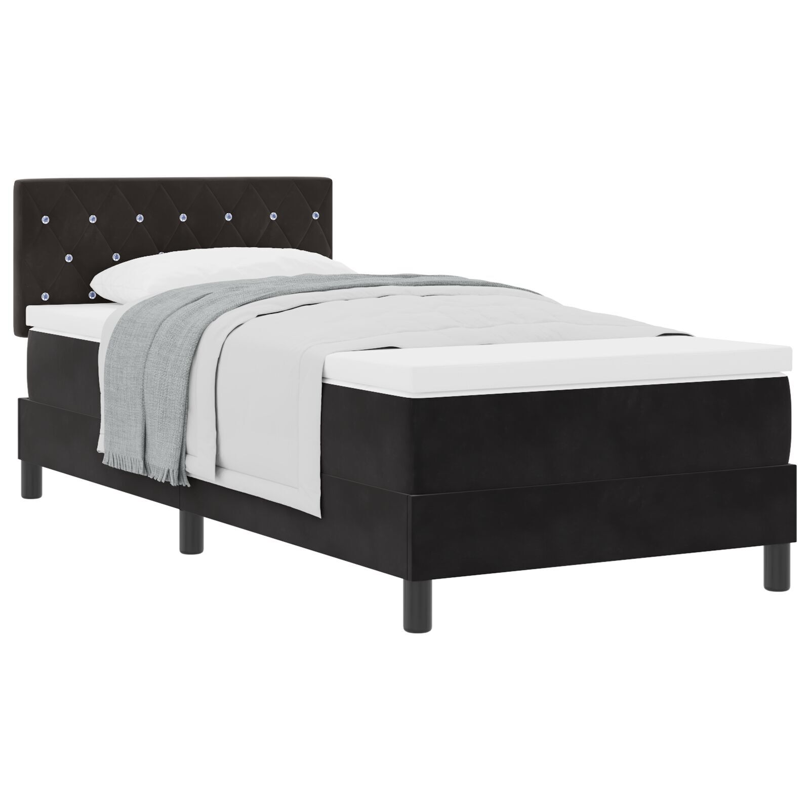 vidaXL Pat cu Arcuri și Saltea cu saltea Negru 90 x 190 cm țesătură