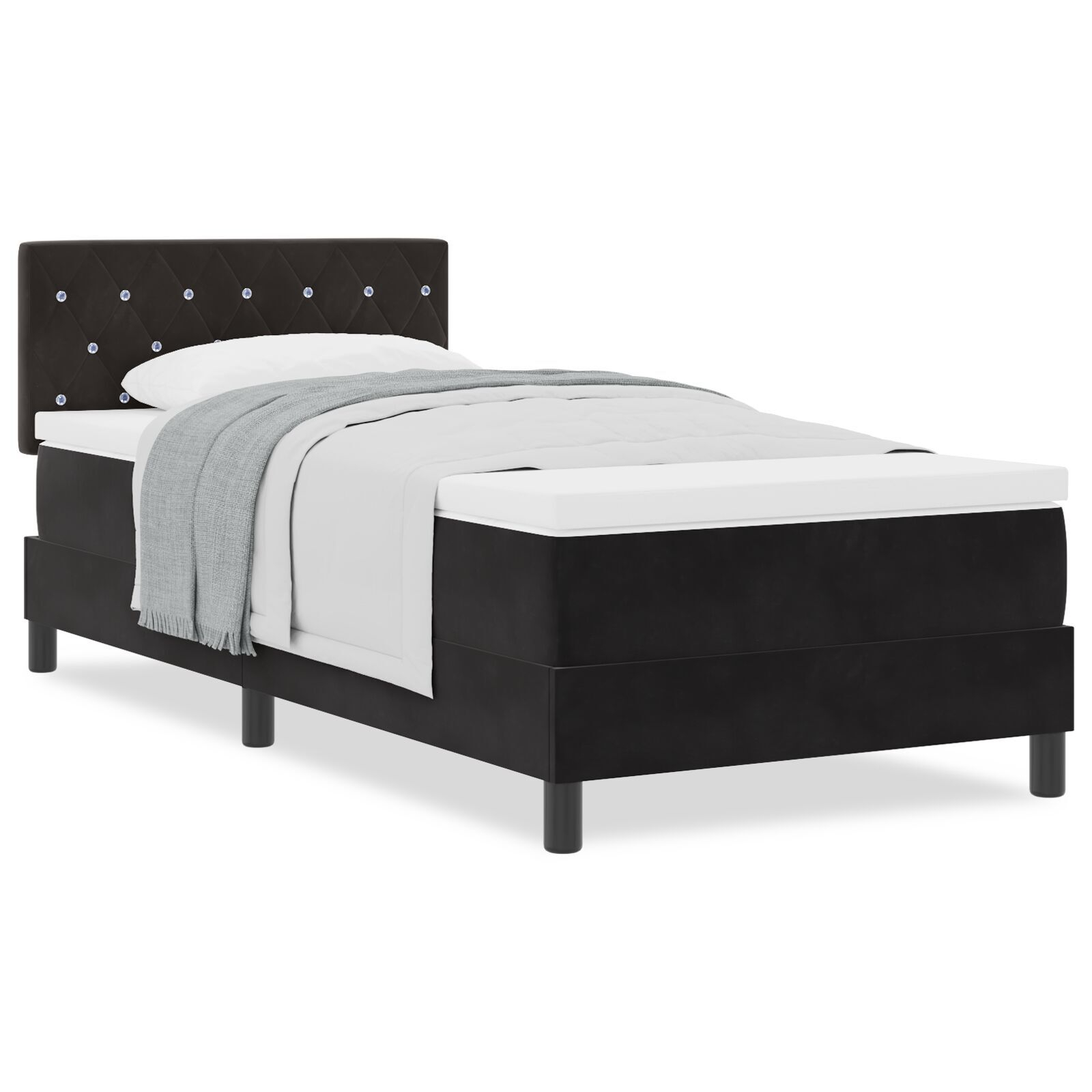 vidaXL Pat cu Arcuri și Saltea cu saltea Negru 90 x 190 cm țesătură