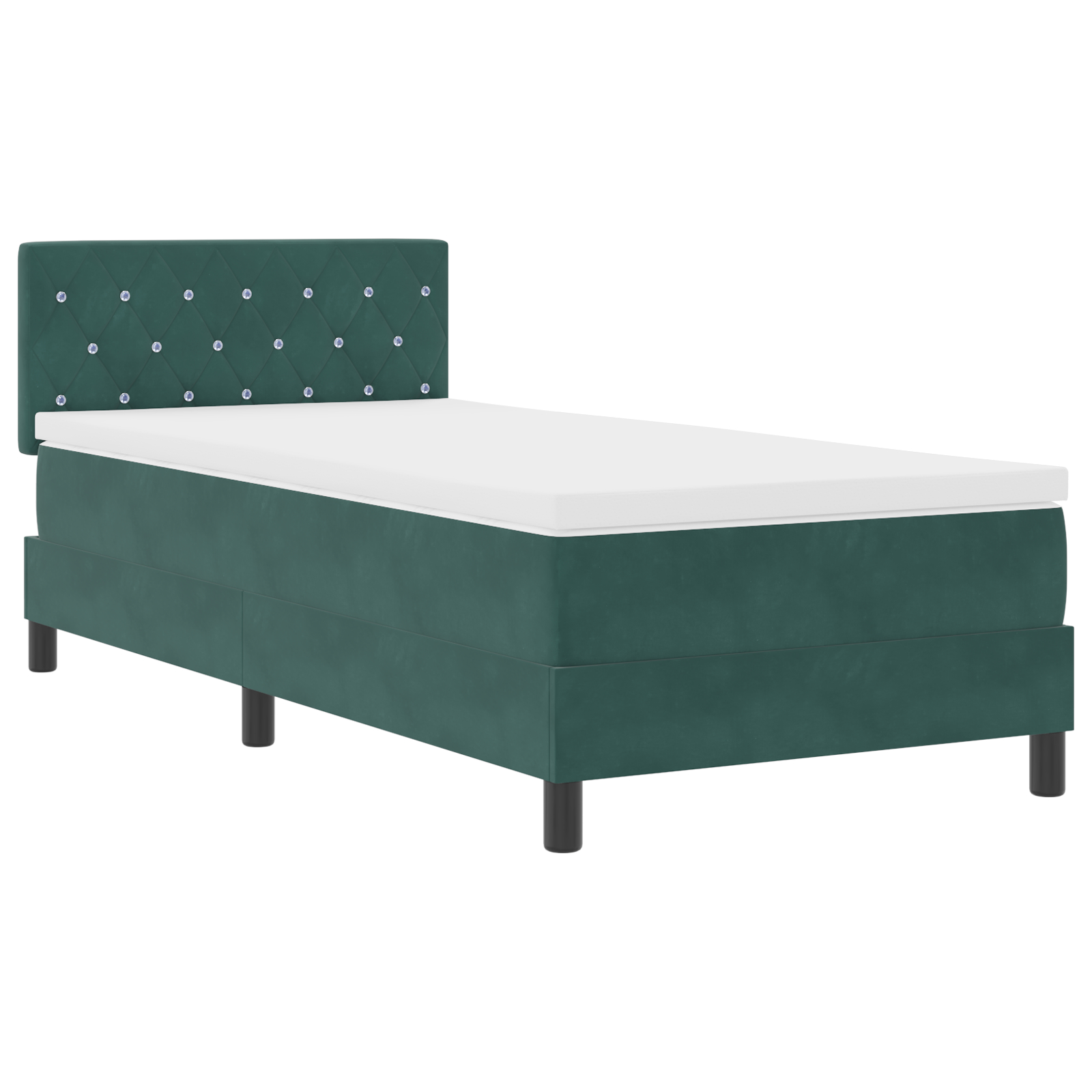 vidaXL Pat cu Arcuri și Saltea Verde închis 90 x 190 cm țesătură vidaXL Pat cu Arcuri și Saltea Verde închis 90 x 190 cm țesătură