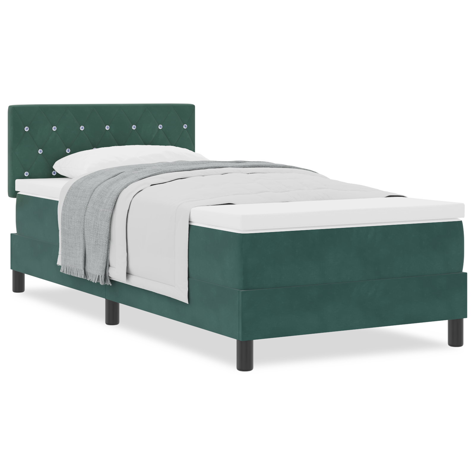 vidaXL Pat cu Arcuri și Saltea Verde închis 90 x 190 cm țesătură vidaXL Pat cu Arcuri și Saltea Verde închis 90 x 190 cm țesătură