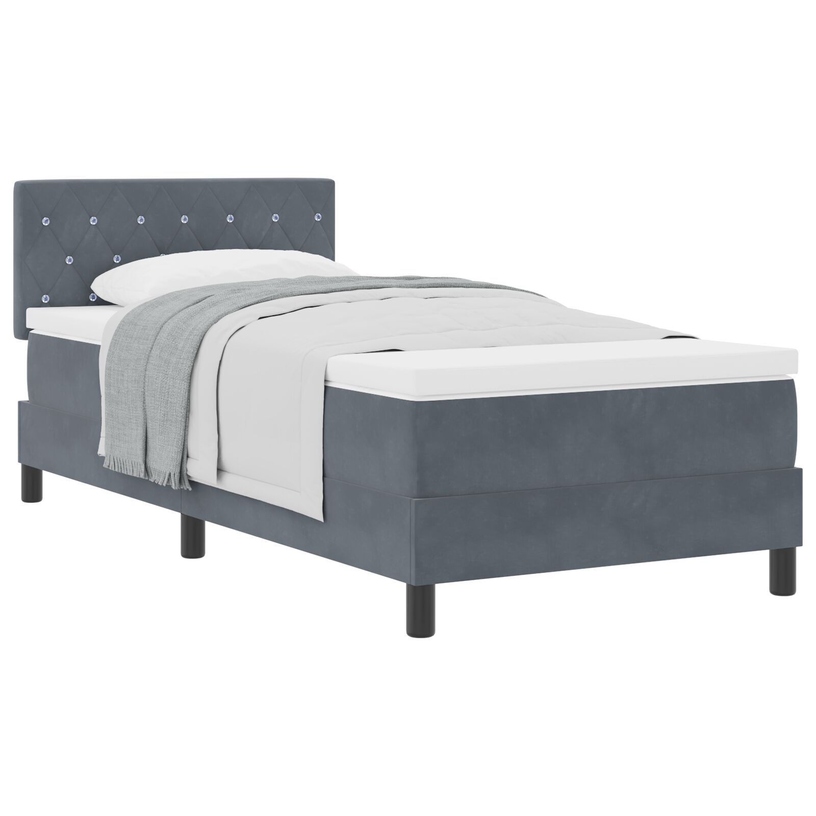 vidaXL Pat cu Arcuri și Saltea Gri închis 90 x 200 cm țesătură vidaXL Pat cu Arcuri și Saltea Gri închis 90 x 200 cm țesătură