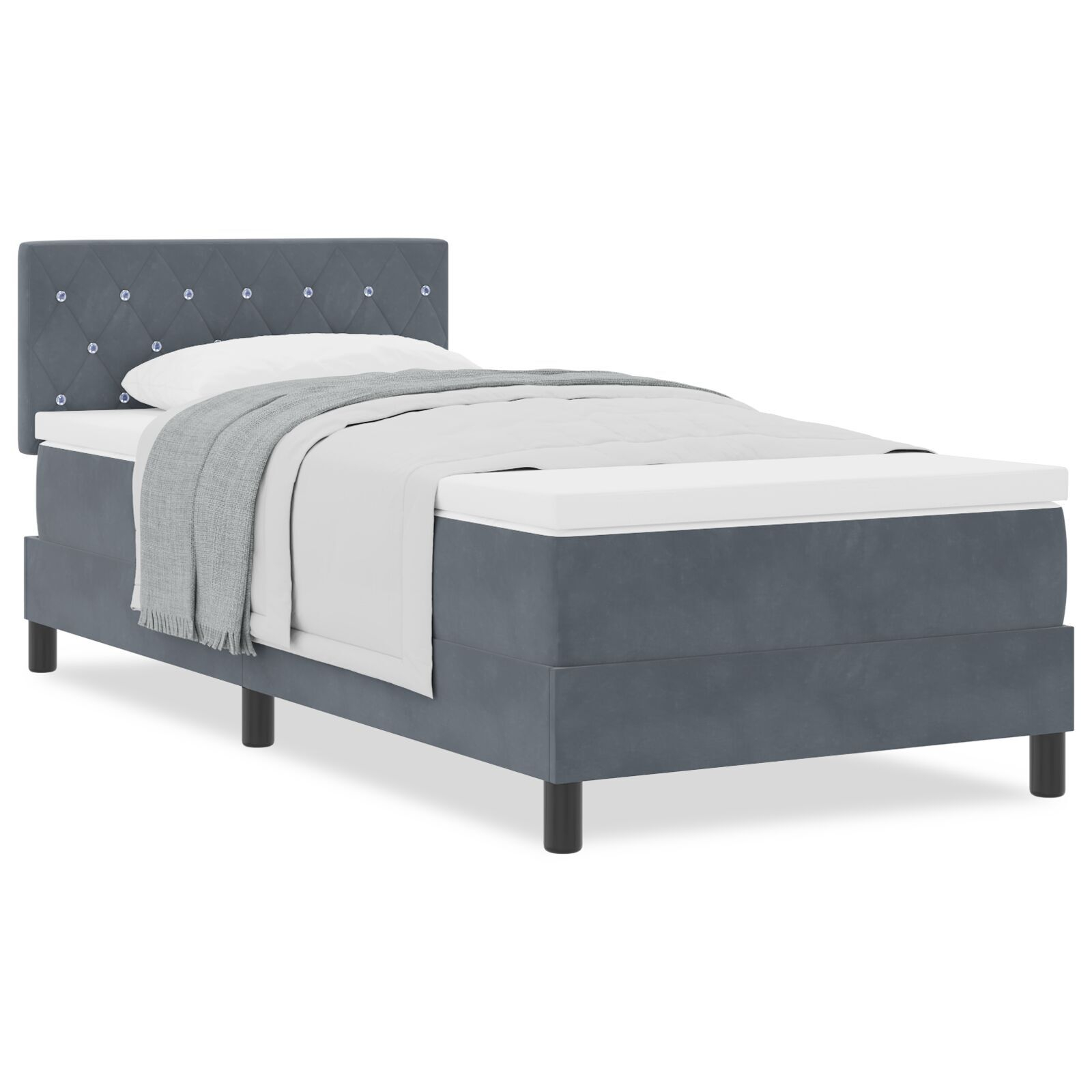 vidaXL Pat cu Arcuri și Saltea Gri închis 90 x 200 cm țesătură vidaXL Pat cu Arcuri și Saltea Gri închis 90 x 200 cm țesătură