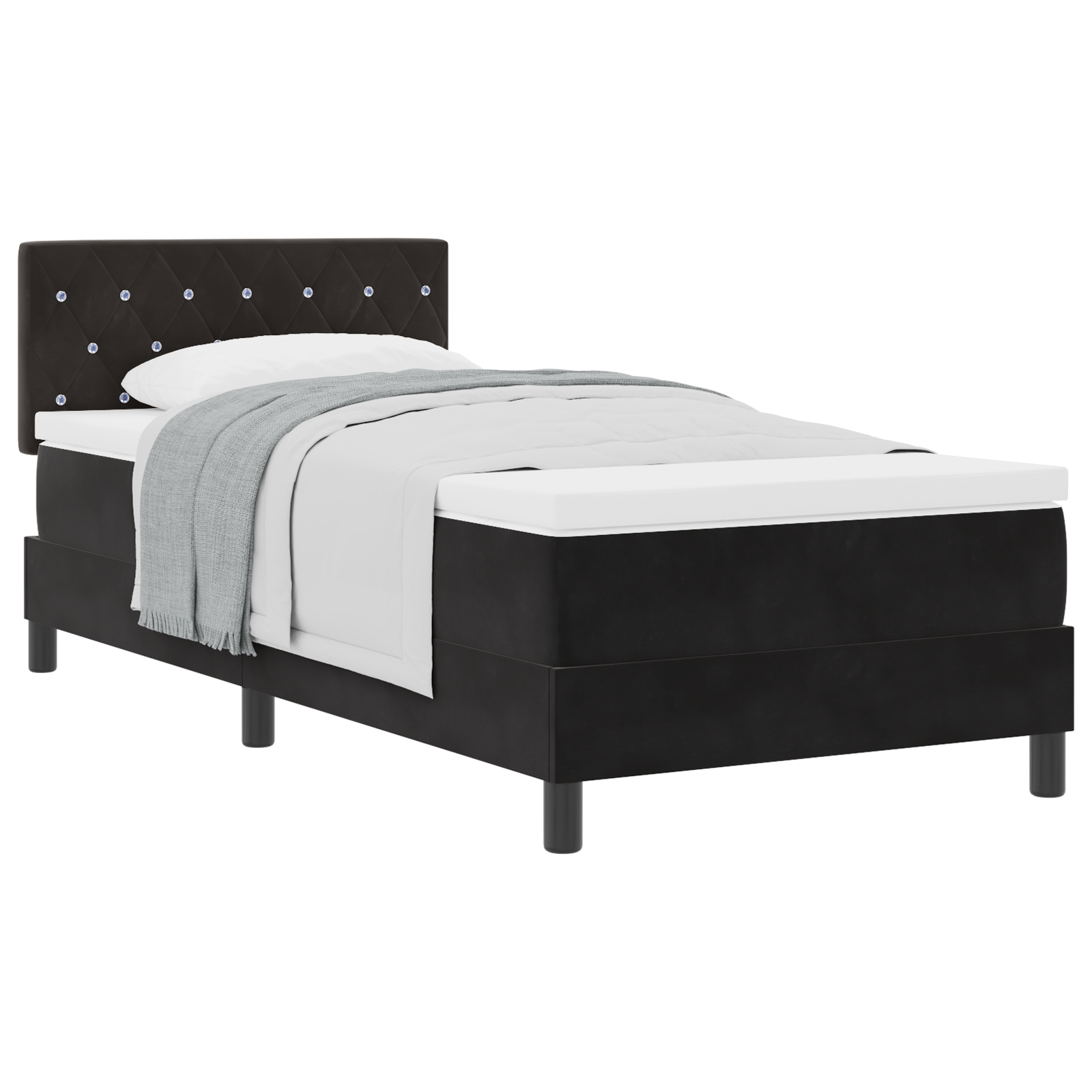 vidaXL Pat cu Arcuri și Saltea cu saltea Negru 90 x 200 cm țesătură vidaXL Pat cu Arcuri și Saltea cu saltea Negru 90 x 200 cm țesătură