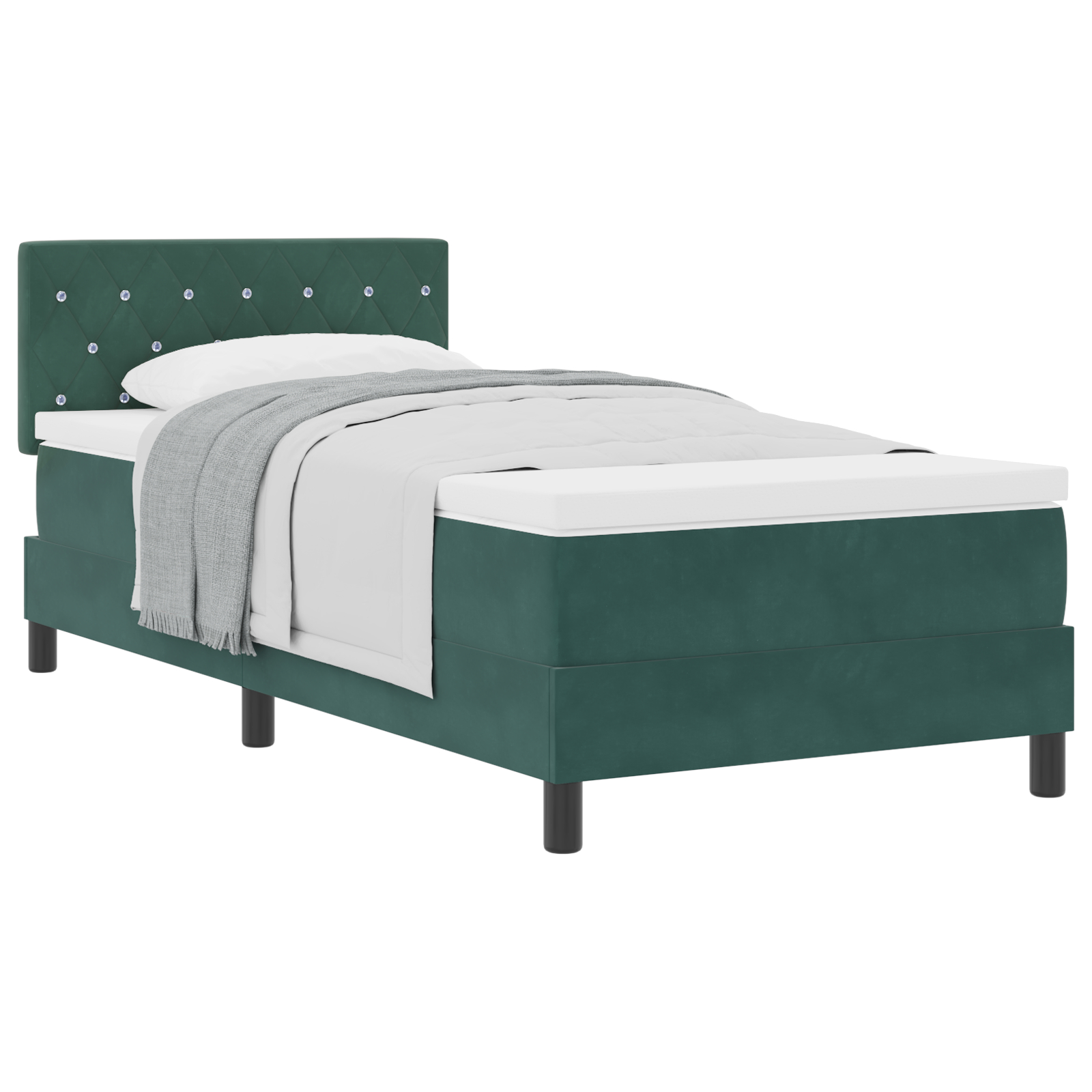 vidaXL Pat cu Arcuri și Saltea Verde închis 100 x 200 cm țesătură vidaXL Pat cu Arcuri și Saltea Verde închis 100 x 200 cm țesătură