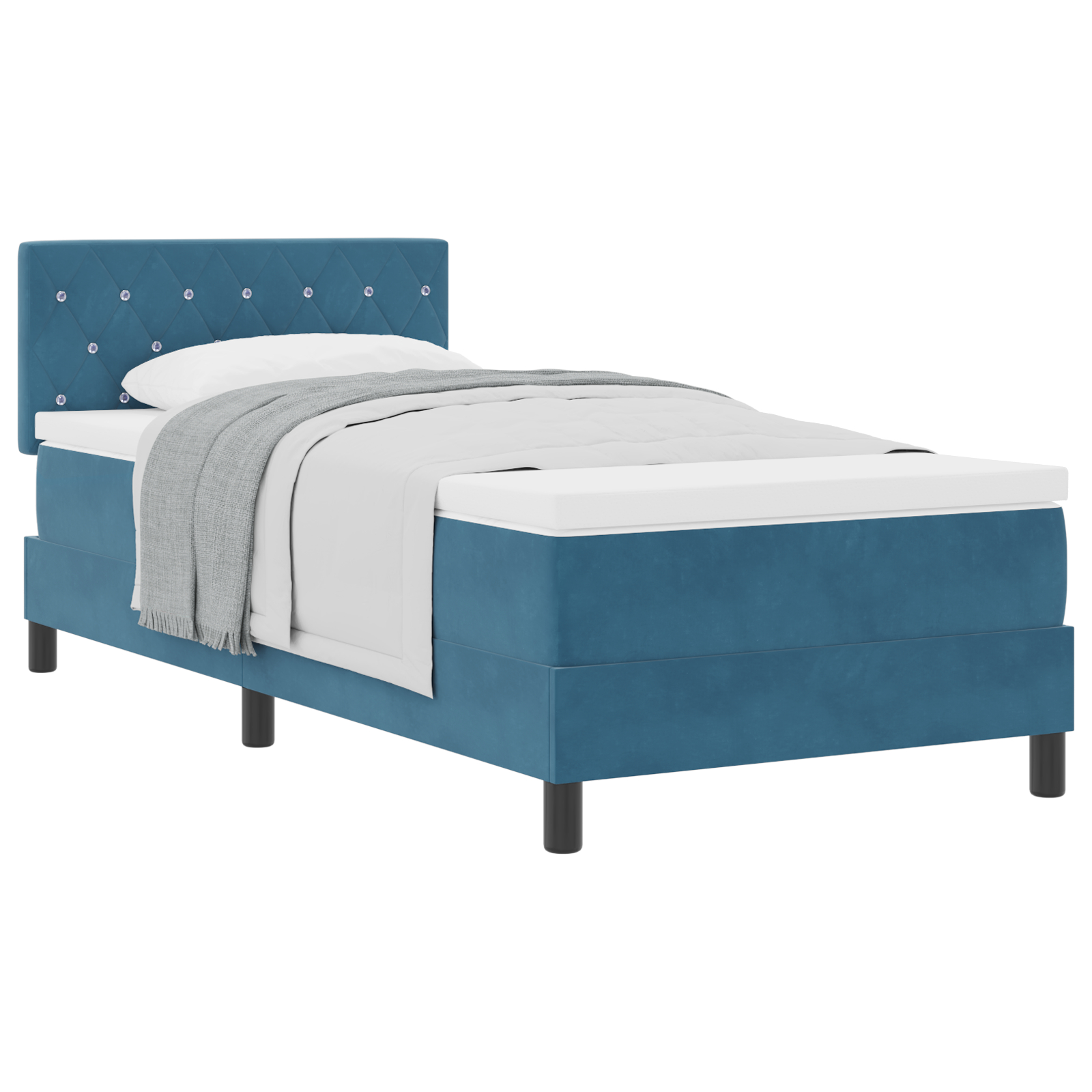 vidaXL Pat cu Arcuri și Saltea Albastru închis 100 x 200 cm țesătură vidaXL Pat cu Arcuri și Saltea Albastru închis 100 x 200 cm țesătură
