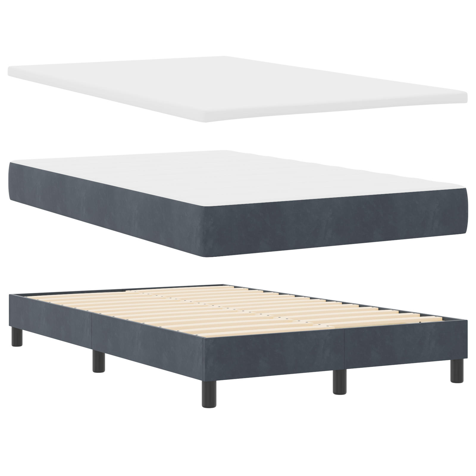 vidaXL Pat cu Arcuri și Saltea Gri închis 120 x 200 cm țesătură vidaXL Pat cu Arcuri și Saltea Gri închis 120 x 200 cm țesătură