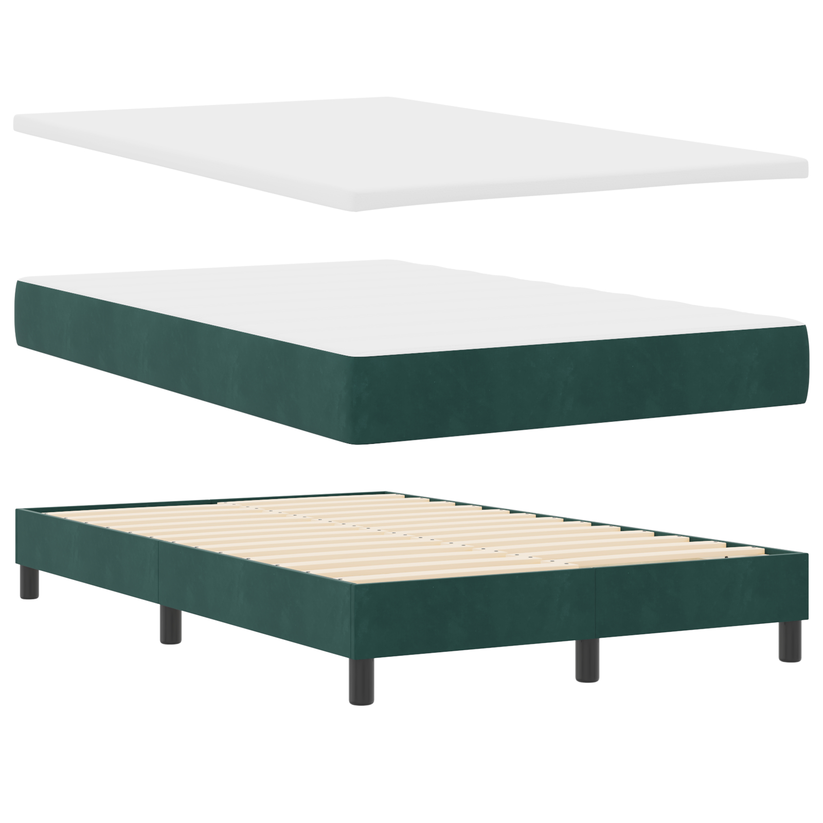 vidaXL Pat cu Arcuri și Saltea Verde închis 120 x 200 cm țesătură vidaXL Pat cu Arcuri și Saltea Verde închis 120 x 200 cm țesătură