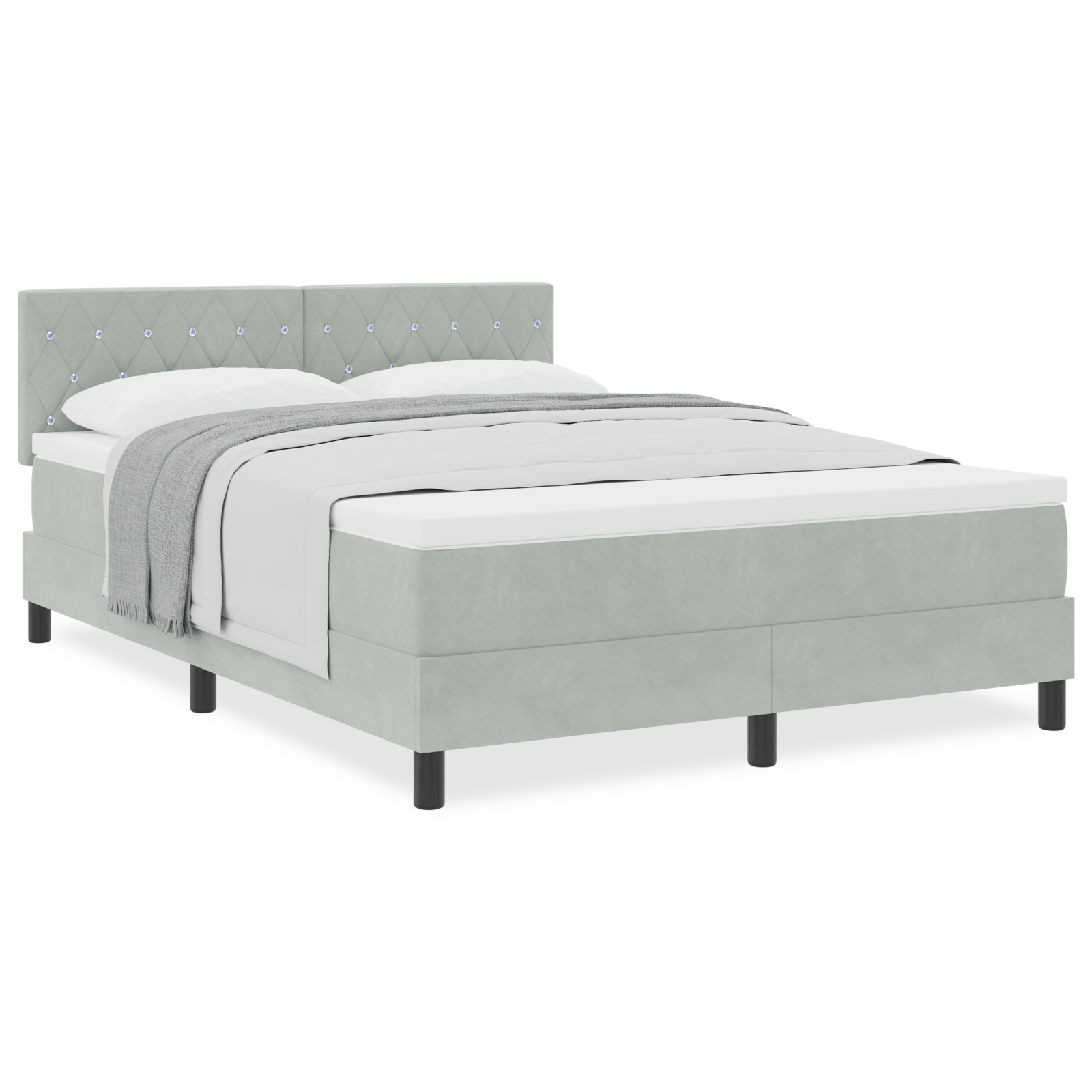 vidaXL Pat cu Arcuri și Saltea Gri deschis 140 x 190 cm țesătură vidaXL Pat cu Arcuri și Saltea Gri deschis 140 x 190 cm țesătură
