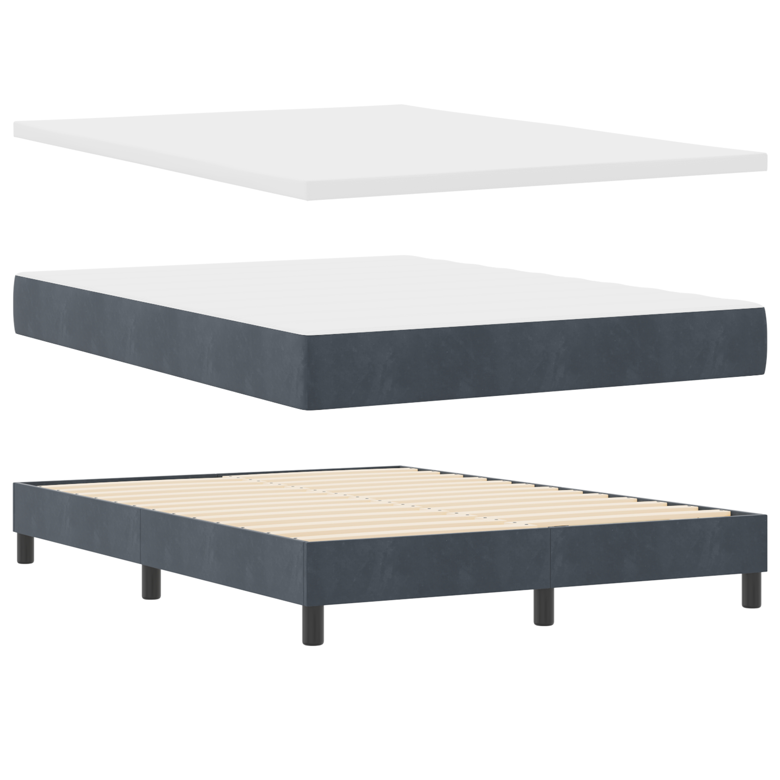 vidaXL Pat cu Arcuri și Saltea Gri închis 140 x 200 cm țesătură vidaXL Pat cu Arcuri și Saltea Gri închis 140 x 200 cm țesătură