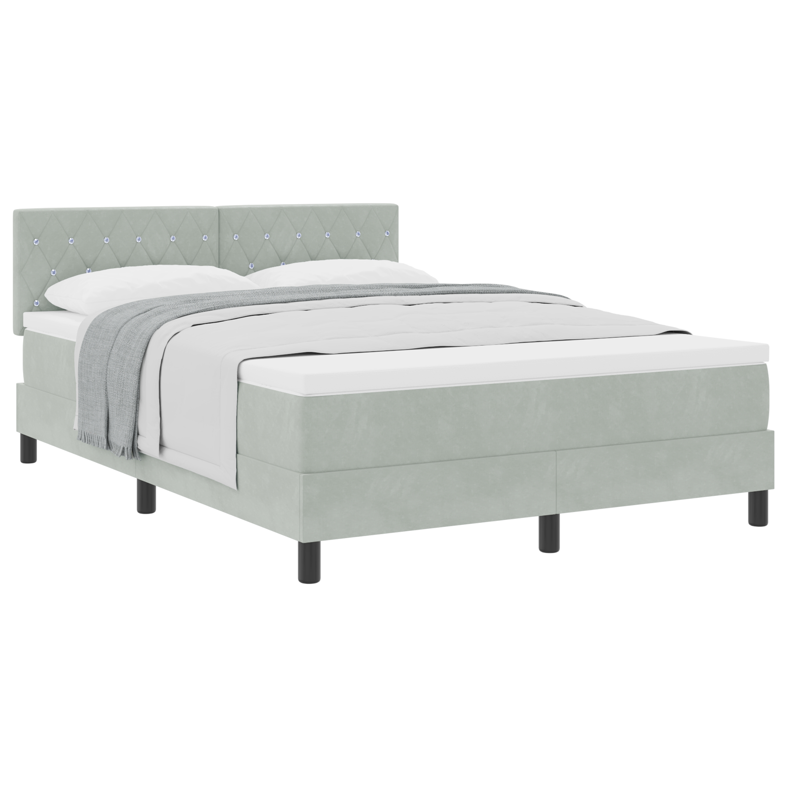 vidaXL Pat cu Arcuri și Saltea Gri deschis 160 x 200 cm țesătură vidaXL Pat cu Arcuri și Saltea Gri deschis 160 x 200 cm țesătură