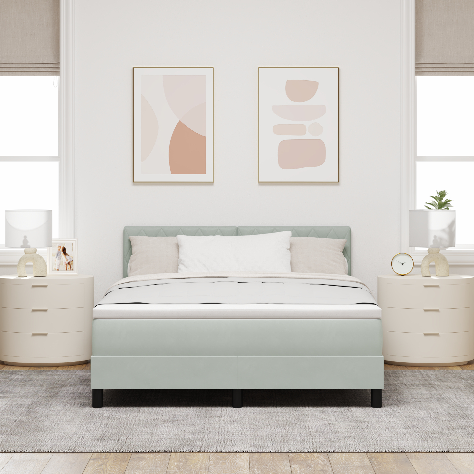 vidaXL Pat cu Arcuri și Saltea Gri deschis 160 x 200 cm țesătură vidaXL Pat cu Arcuri și Saltea Gri deschis 160 x 200 cm țesătură