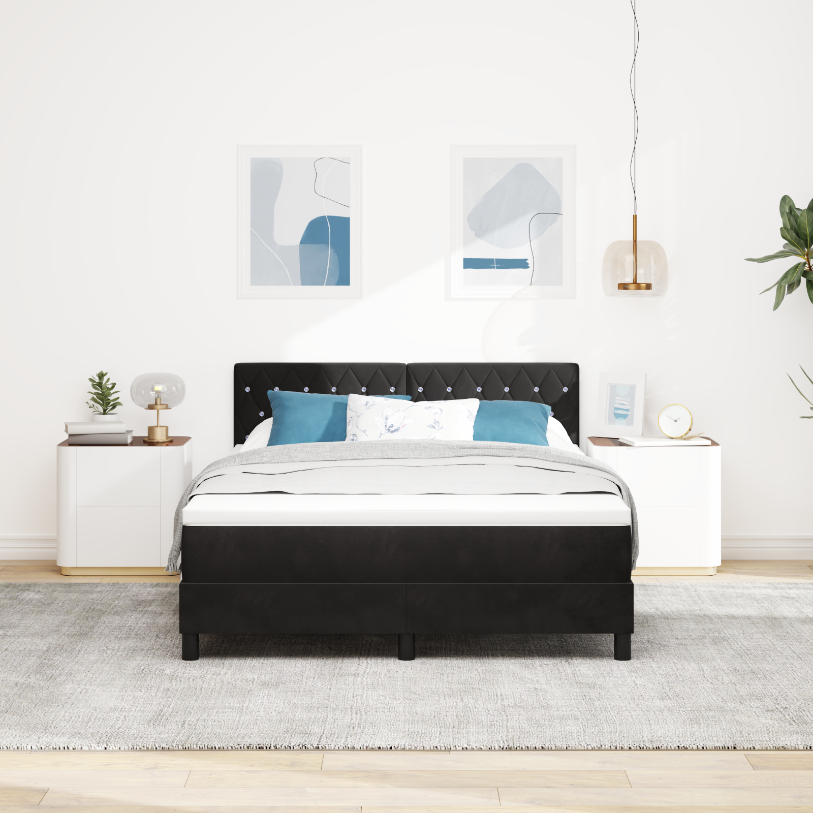 vidaXL Pat cu Arcuri și Saltea cu saltea Negru 160 x 200 cm țesătură vidaXL Pat cu Arcuri și Saltea cu saltea Negru 160 x 200 cm țesătură