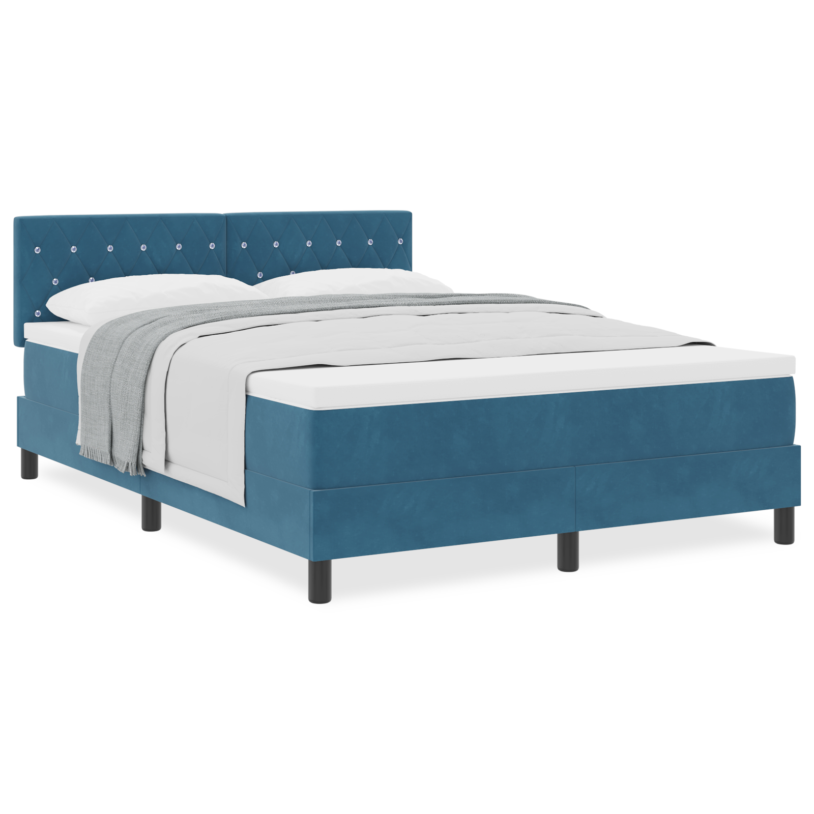 vidaXL Pat cu Arcuri și Saltea Albastru închis 160 x 200 cm țesătură vidaXL Pat cu Arcuri și Saltea Albastru închis 160 x 200 cm țesătură
