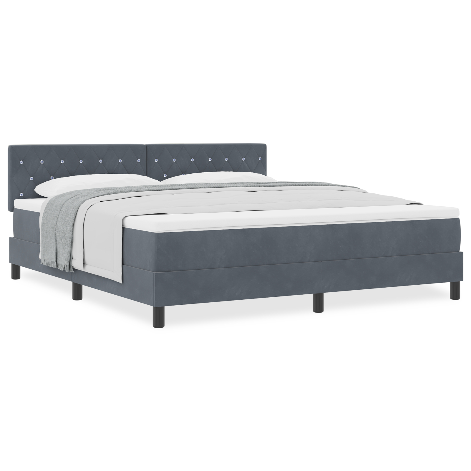 vidaXL Pat cu Arcuri și Saltea Gri închis 180 x 200 cm țesătură vidaXL Pat cu Arcuri și Saltea Gri închis 180 x 200 cm țesătură
