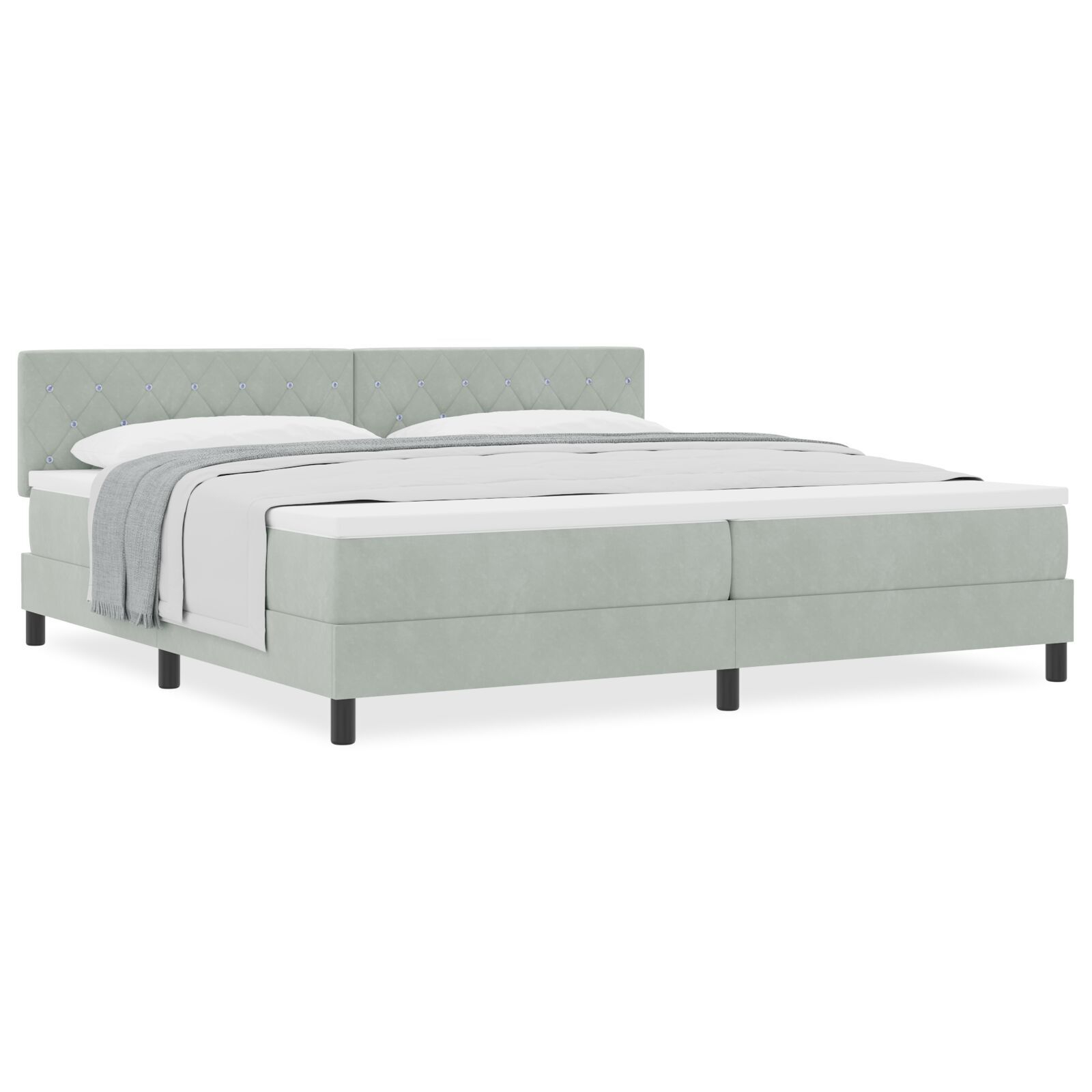 vidaXL Pat cu Arcuri și Saltea Gri deschis 200 x 200 cm țesătură vidaXL Pat cu Arcuri și Saltea Gri deschis 200 x 200 cm țesătură