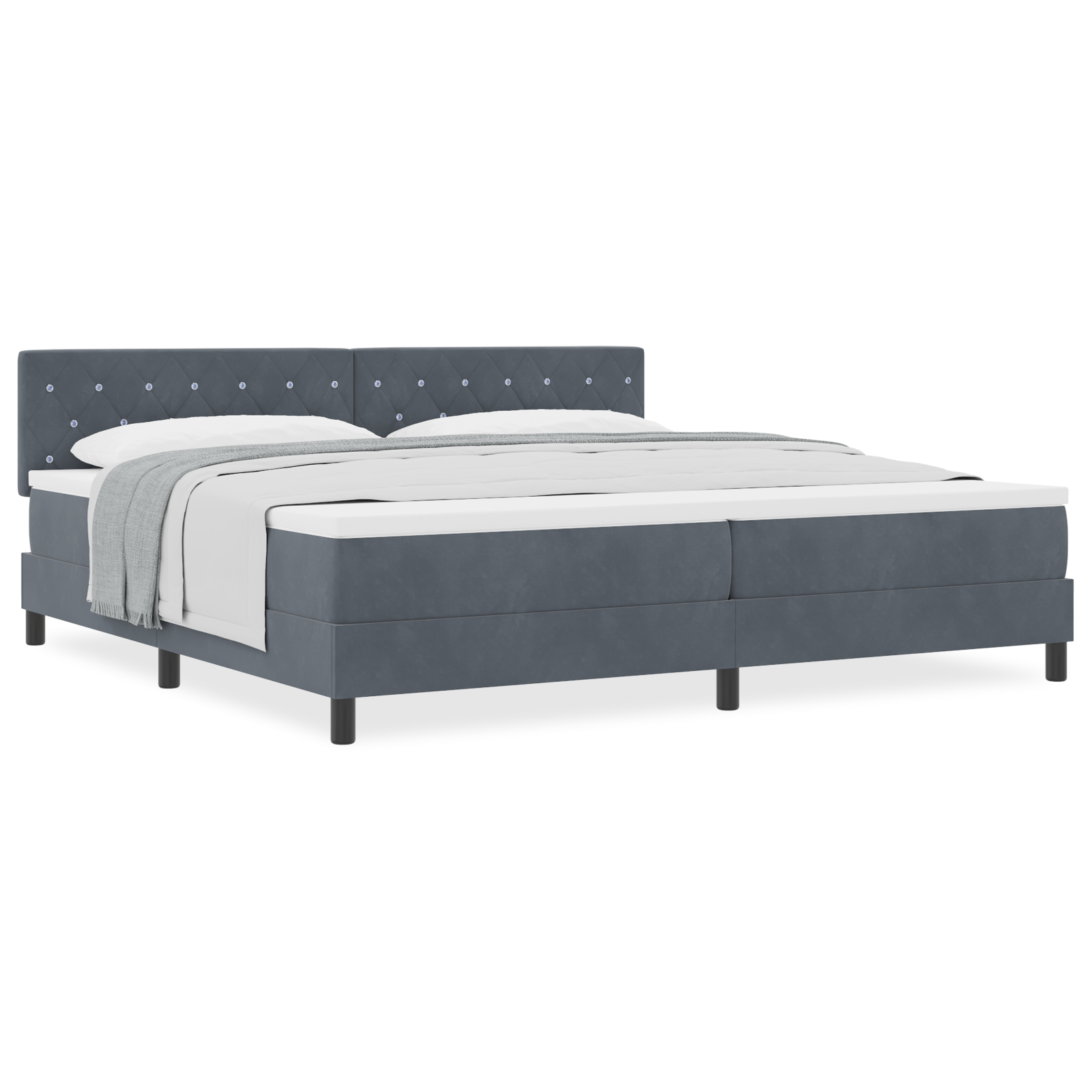 vidaXL Pat cu Arcuri și Saltea Gri închis 200 x 200 cm țesătură vidaXL Pat cu Arcuri și Saltea Gri închis 200 x 200 cm țesătură