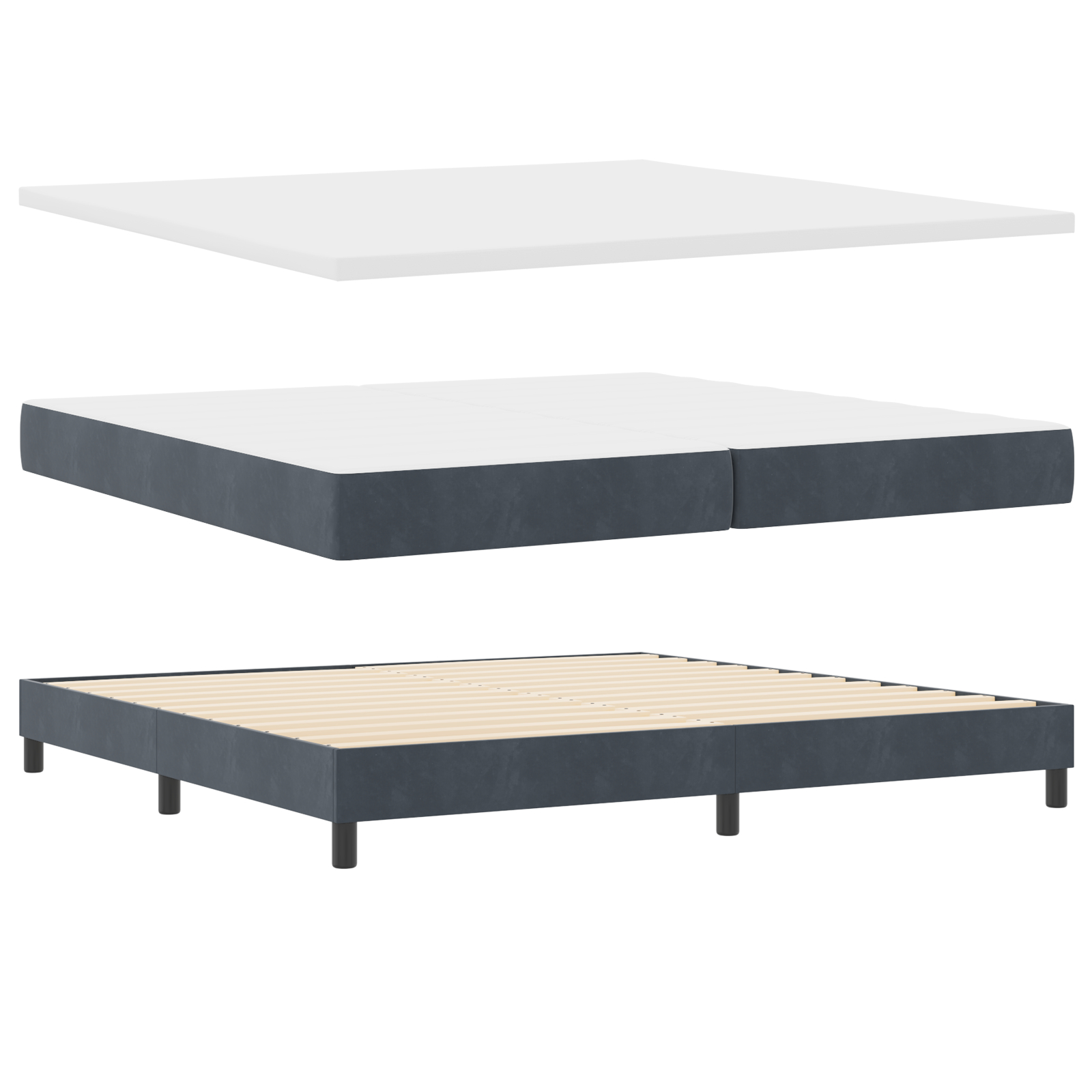 vidaXL Pat cu Arcuri și Saltea Gri închis 200 x 200 cm țesătură vidaXL Pat cu Arcuri și Saltea Gri închis 200 x 200 cm țesătură