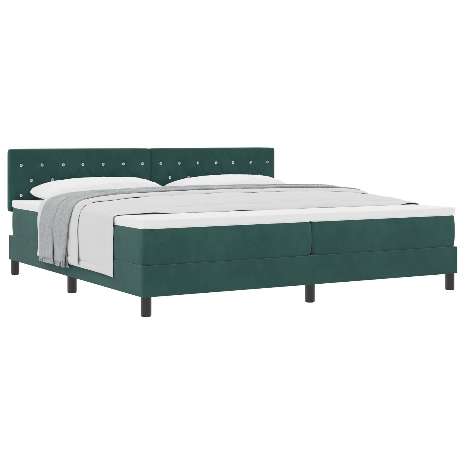 vidaXL Pat cu Arcuri și Saltea Verde închis 200 x 200 cm țesătură vidaXL Pat cu Arcuri și Saltea Verde închis 200 x 200 cm țesătură