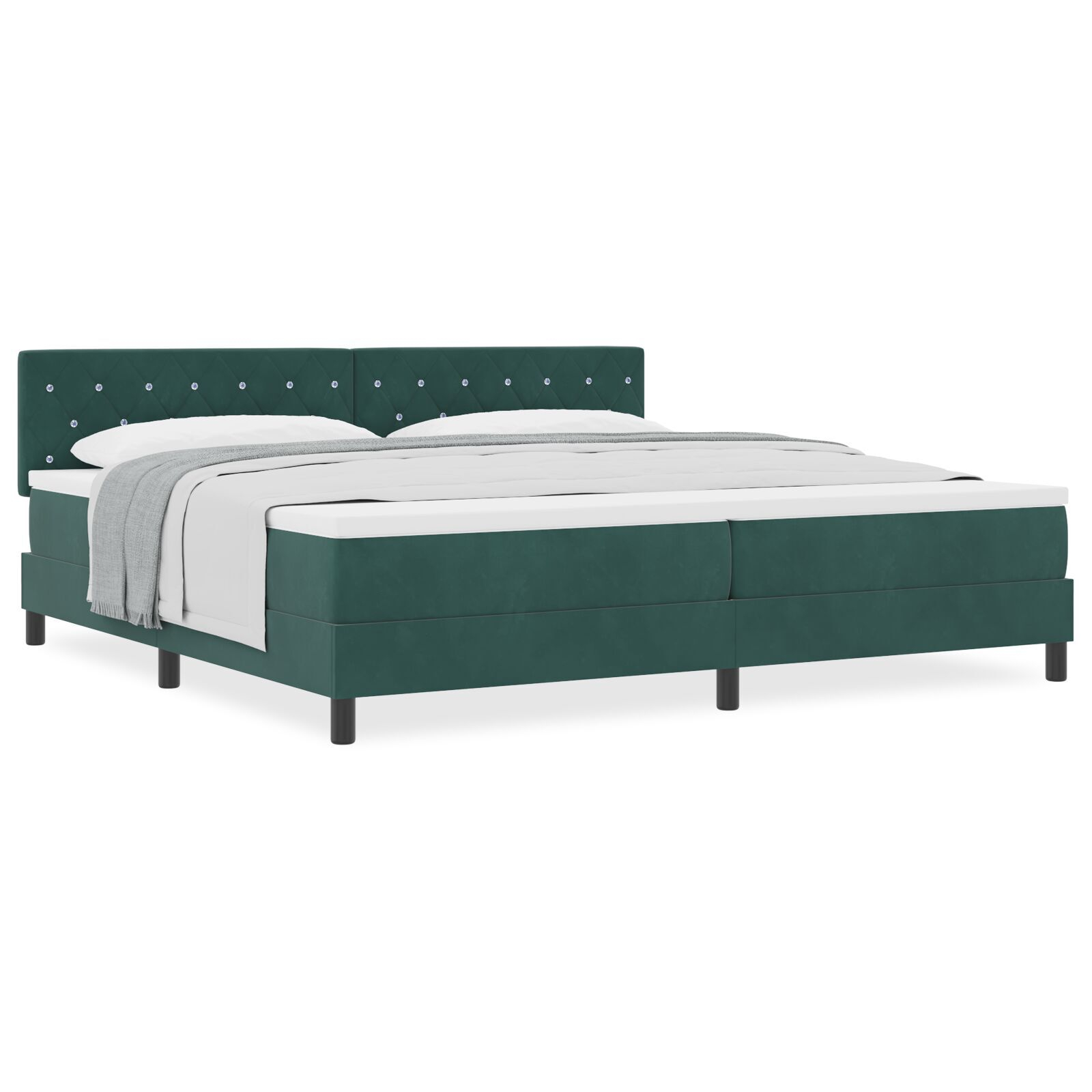 vidaXL Pat cu Arcuri și Saltea Verde închis 200 x 200 cm țesătură vidaXL Pat cu Arcuri și Saltea Verde închis 200 x 200 cm țesătură