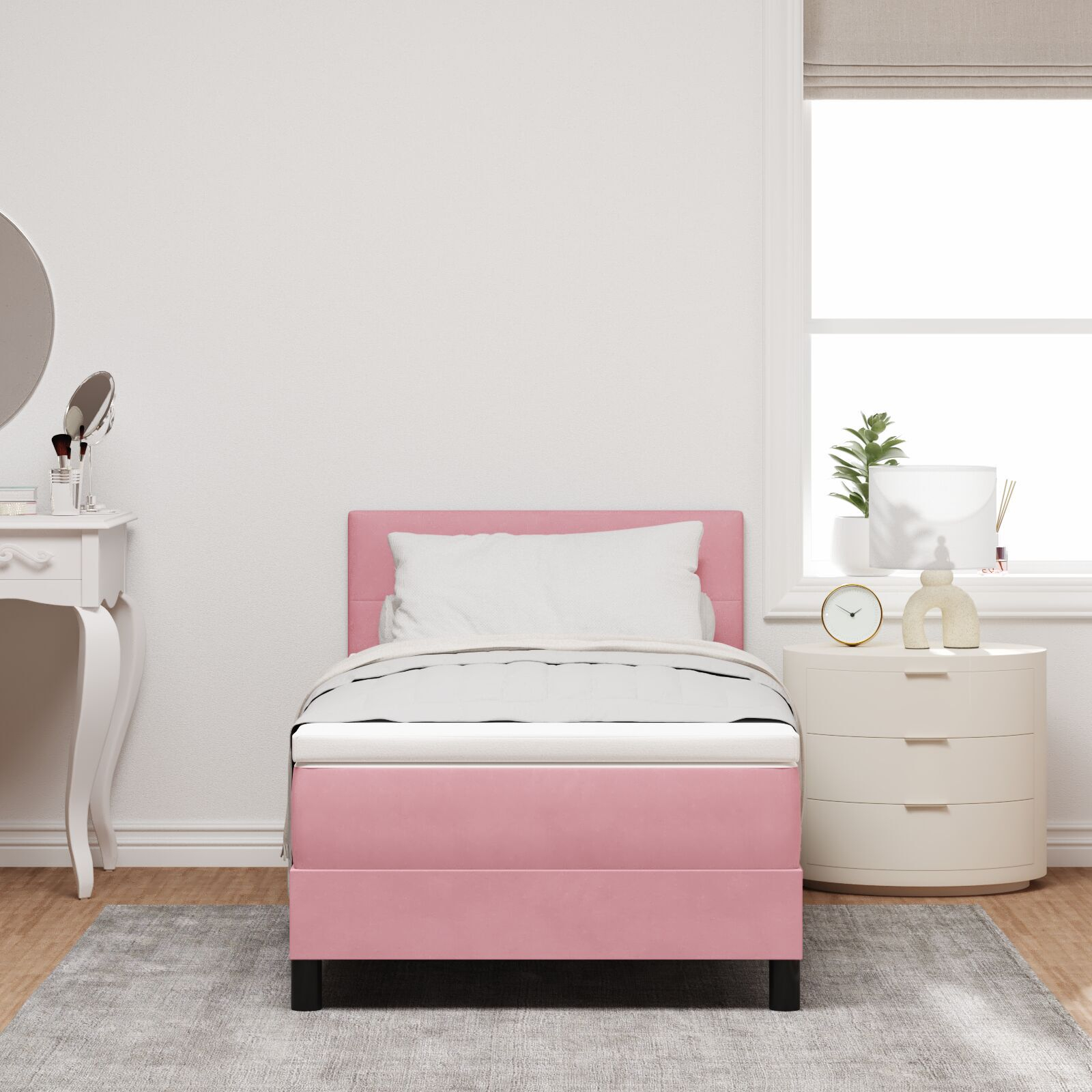 vidaXL Pat cu Arcuri și Saltea cu saltea Roz 80 x 200 cm țesătură vidaXL Pat cu Arcuri și Saltea cu saltea Roz 80 x 200 cm țesătură