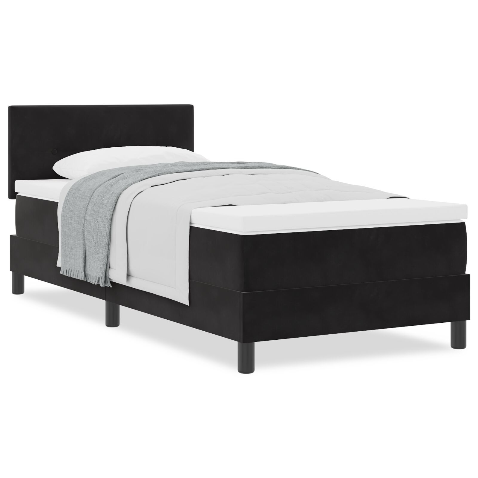 vidaXL Pat cu Arcuri și Saltea cu saltea Negru 90 x 190 cm țesătură vidaXL Pat cu Arcuri și Saltea cu saltea Negru 90 x 190 cm țesătură