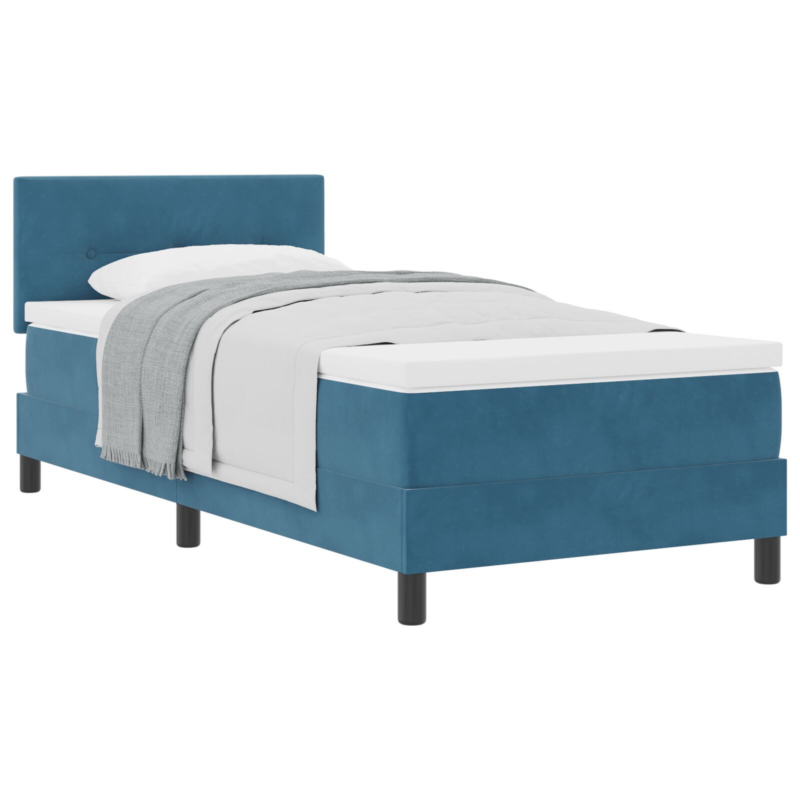 vidaXL Pat cu Arcuri și Saltea Albastru închis 90 x 190 cm țesătură vidaXL Pat cu Arcuri și Saltea Albastru închis 90 x 190 cm țesătură
