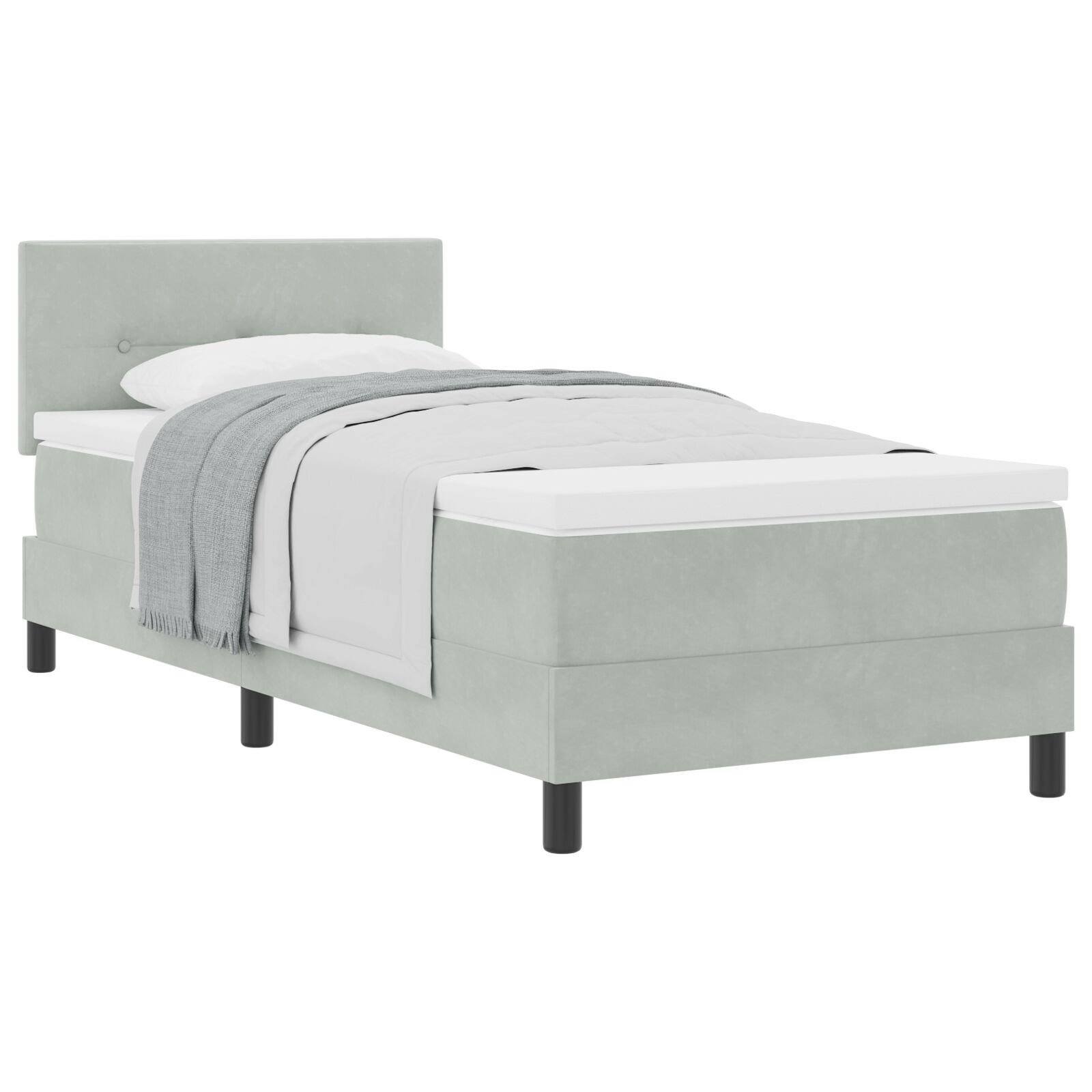 vidaXL Pat cu Arcuri și Saltea Gri deschis 90 x 200 cm țesătură vidaXL Pat cu Arcuri și Saltea Gri deschis 90 x 200 cm țesătură