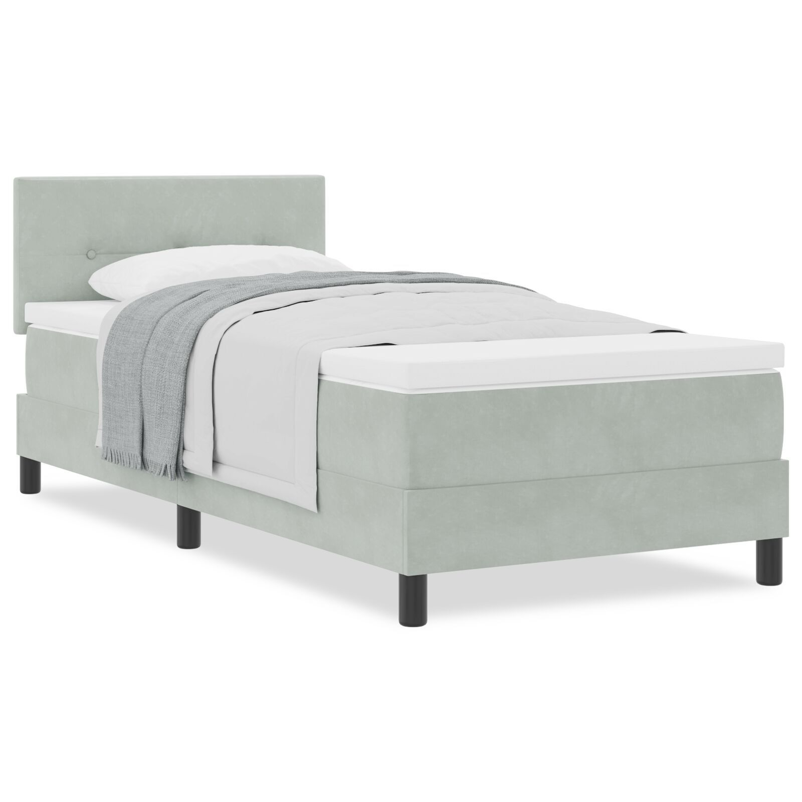 vidaXL Pat cu Arcuri și Saltea Gri deschis 90 x 200 cm țesătură vidaXL Pat cu Arcuri și Saltea Gri deschis 90 x 200 cm țesătură