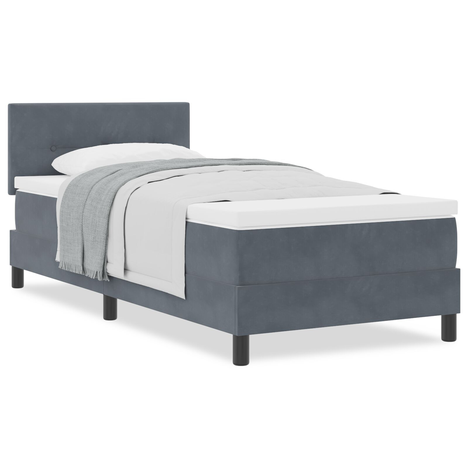 vidaXL Pat cu Arcuri și Saltea Gri închis 90 x 200 cm țesătură vidaXL Pat cu Arcuri și Saltea Gri închis 90 x 200 cm țesătură