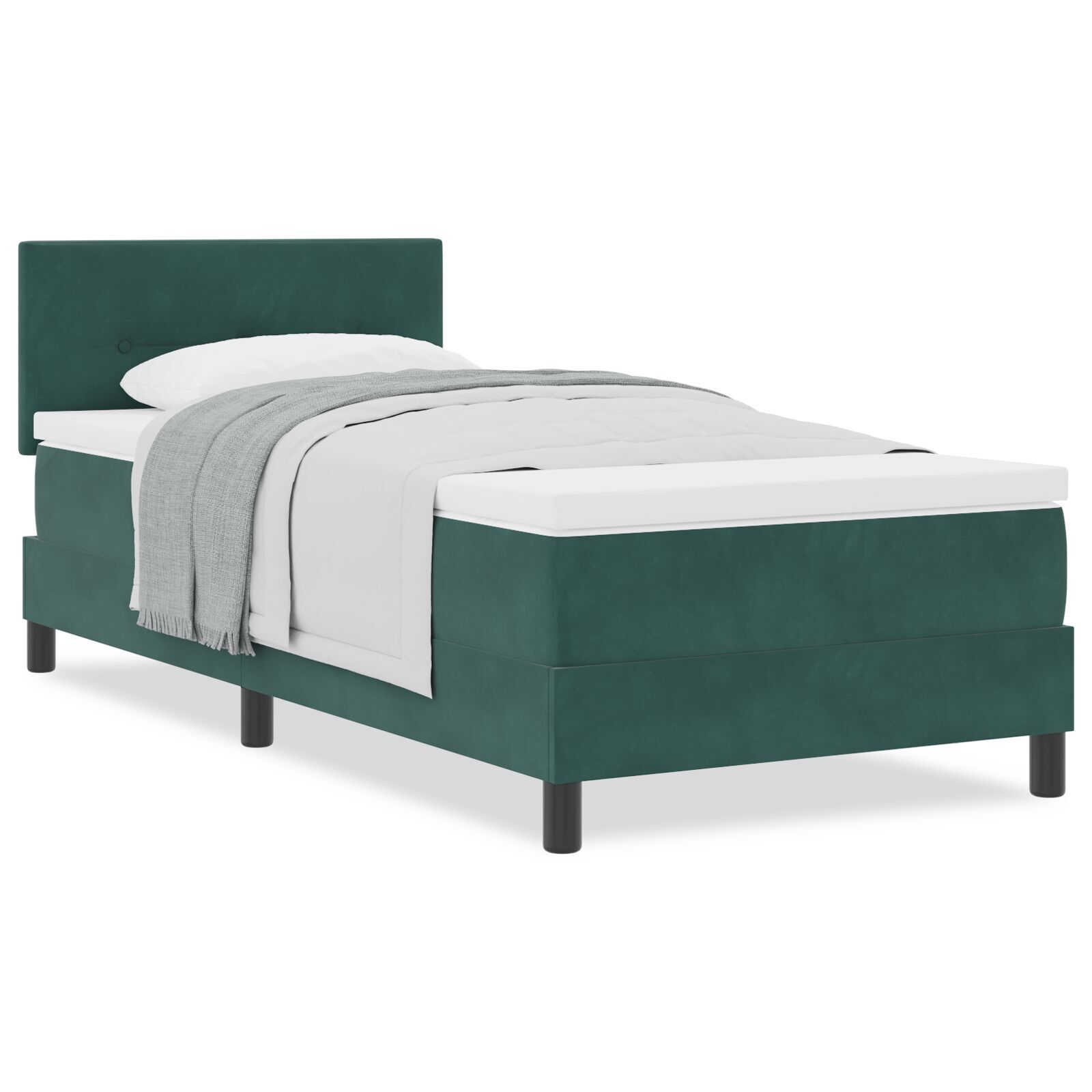 vidaXL Pat cu Arcuri și Saltea Verde închis 90 x 200 cm țesătură vidaXL Pat cu Arcuri și Saltea Verde închis 90 x 200 cm țesătură