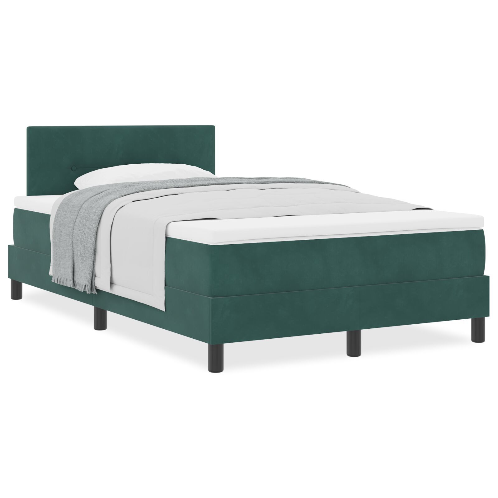 vidaXL Pat cu Arcuri și Saltea Verde închis 120 x 200 cm țesătură vidaXL Pat cu Arcuri și Saltea Verde închis 120 x 200 cm țesătură
