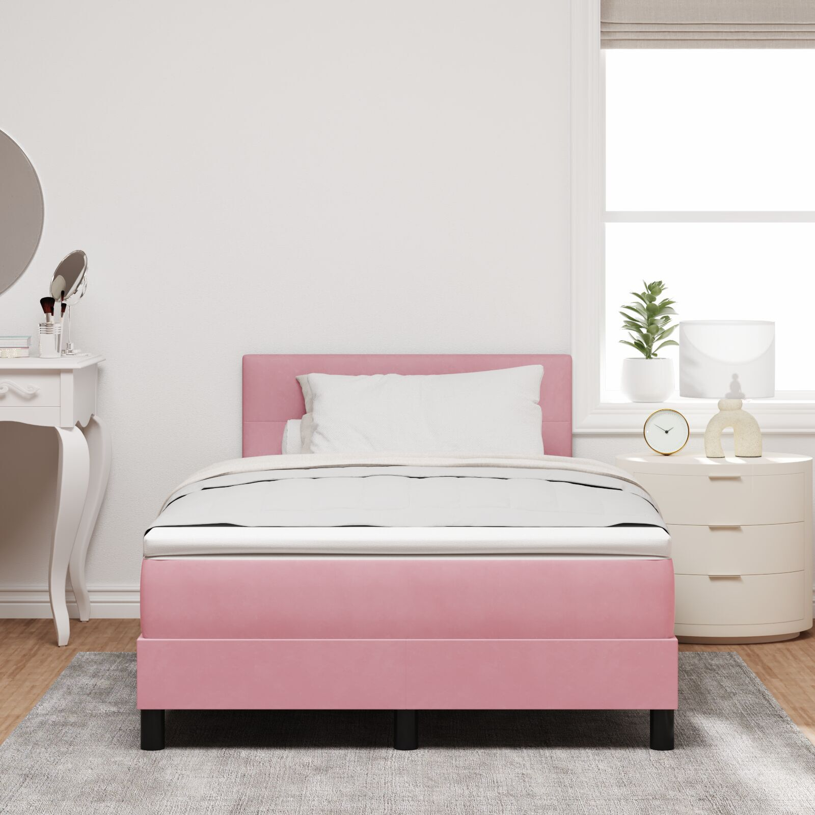 vidaXL Pat cu Arcuri și Saltea cu saltea Roz 120 x 200 cm țesătură vidaXL Pat cu Arcuri și Saltea cu saltea Roz 120 x 200 cm țesătură