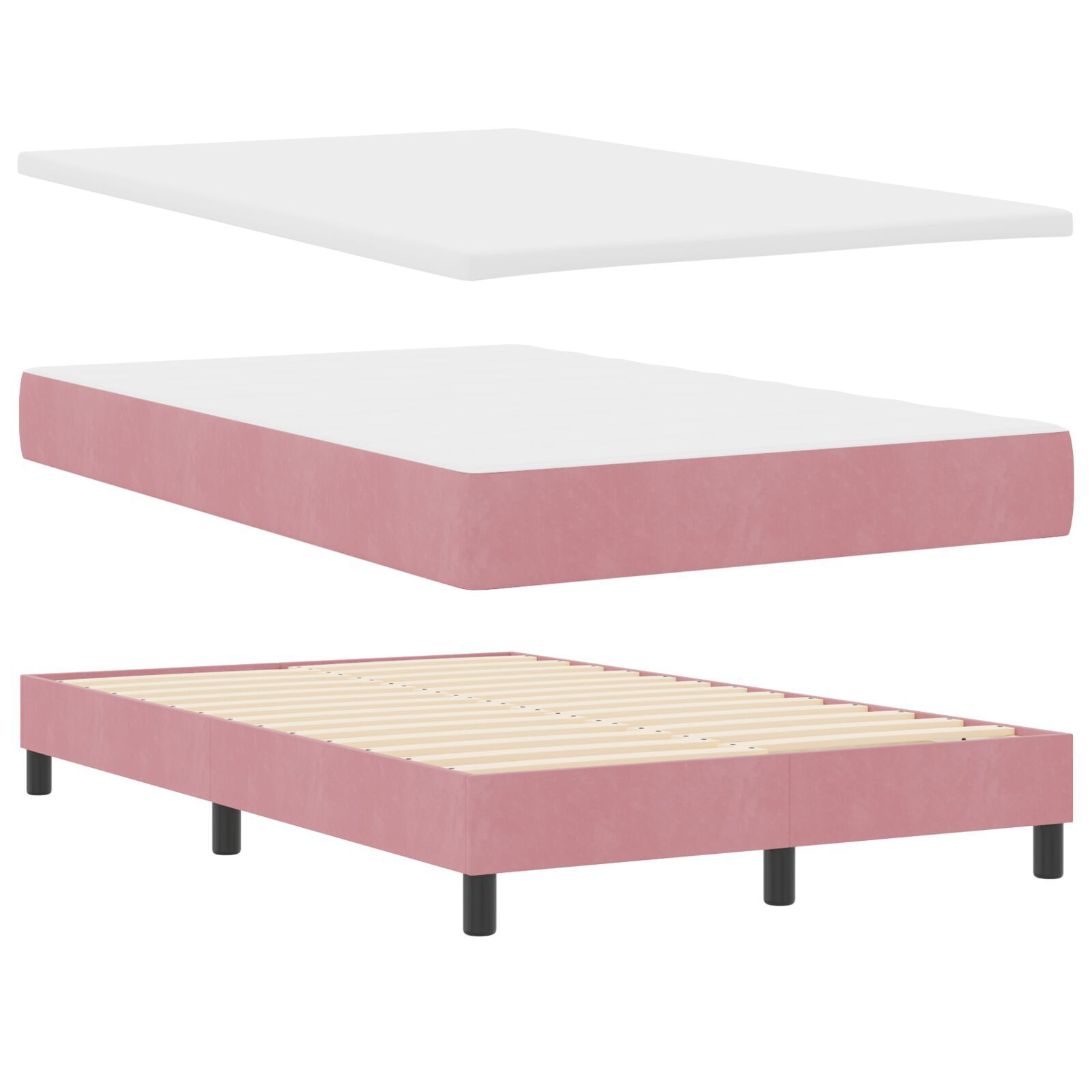 vidaXL Pat cu Arcuri și Saltea cu saltea Roz 120 x 200 cm țesătură vidaXL Pat cu Arcuri și Saltea cu saltea Roz 120 x 200 cm țesătură