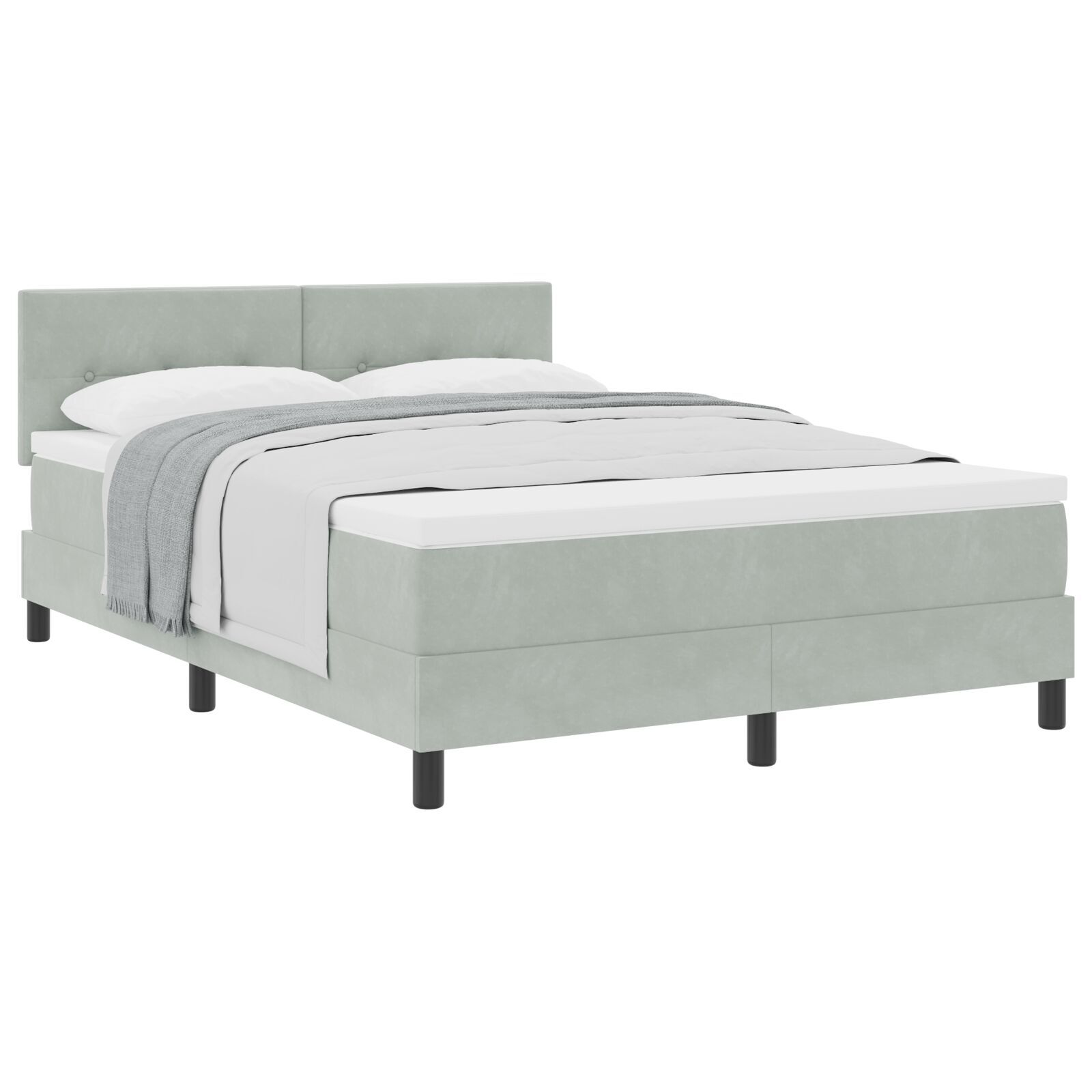 vidaXL Pat cu Arcuri și Saltea Gri deschis 140 x 190 cm țesătură vidaXL Pat cu Arcuri și Saltea Gri deschis 140 x 190 cm țesătură