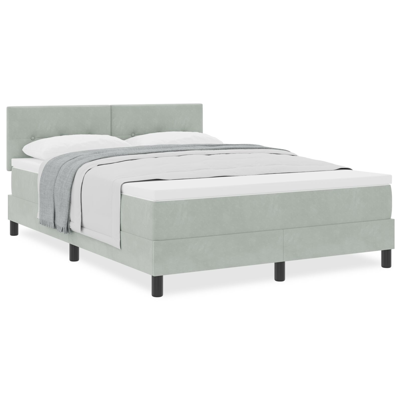 vidaXL Pat cu Arcuri și Saltea Gri deschis 140 x 190 cm țesătură vidaXL Pat cu Arcuri și Saltea Gri deschis 140 x 190 cm țesătură