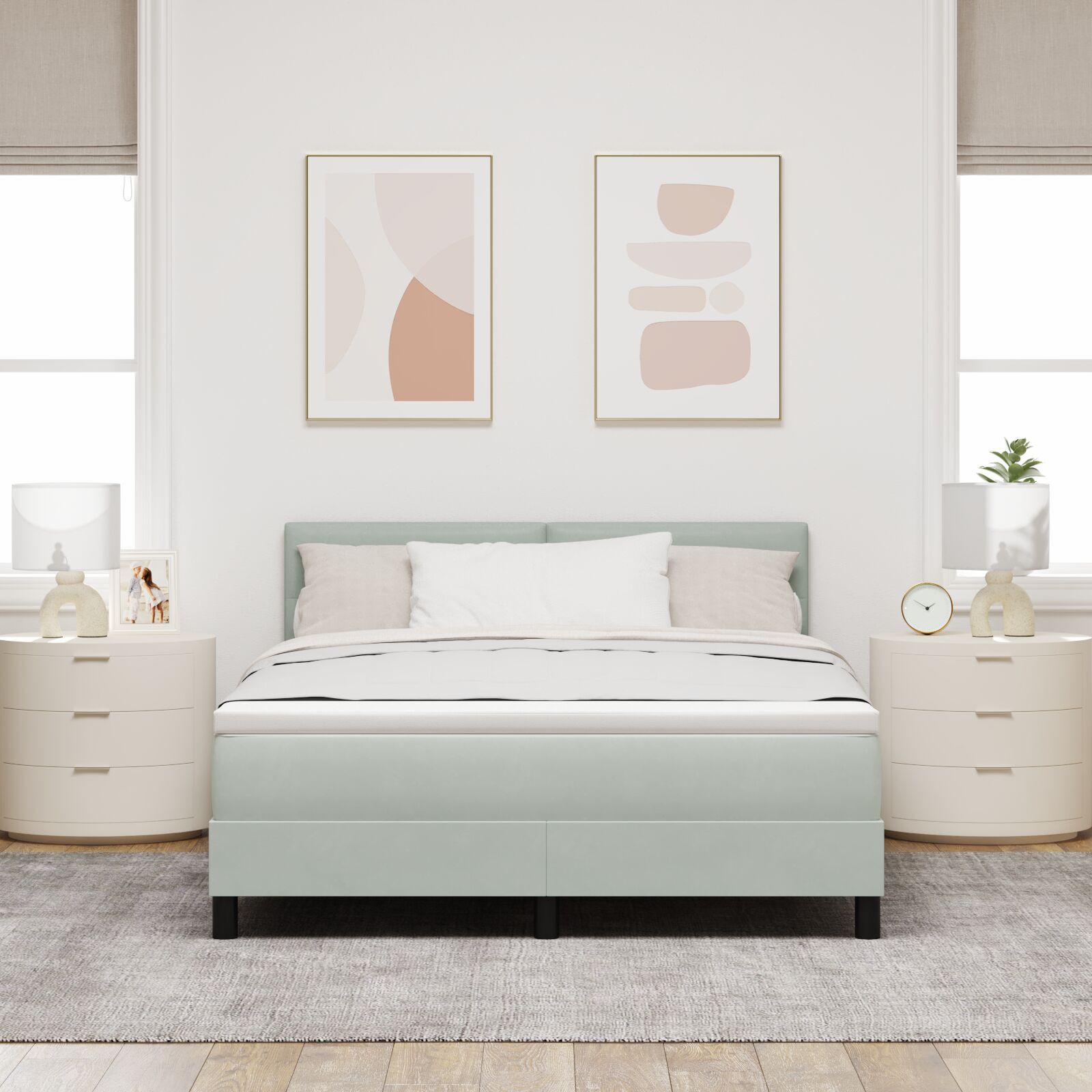 vidaXL Pat cu Arcuri și Saltea Gri deschis 140 x 190 cm țesătură vidaXL Pat cu Arcuri și Saltea Gri deschis 140 x 190 cm țesătură
