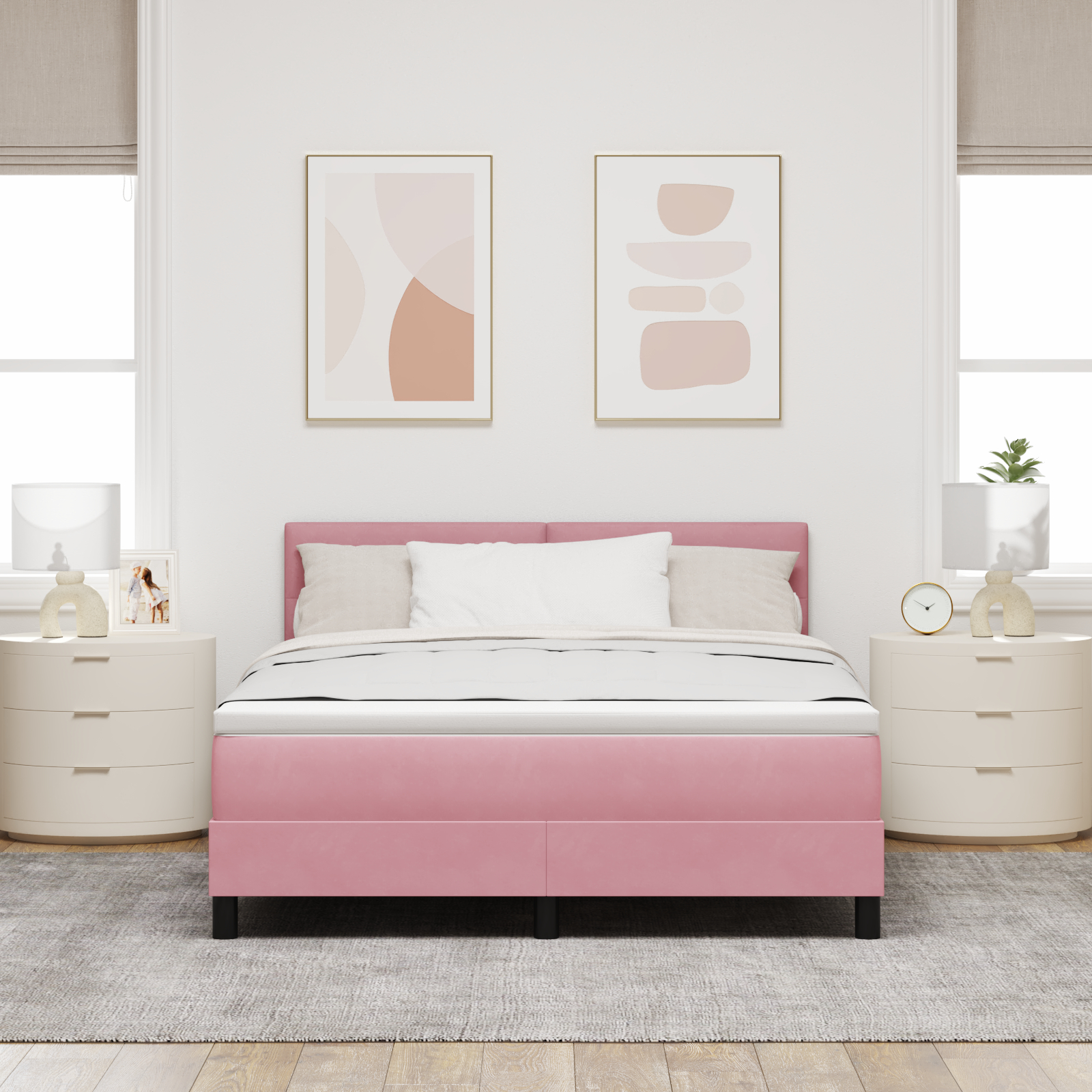 vidaXL Pat cu Arcuri și Saltea cu saltea Roz 160 x 200 cm țesătură vidaXL Pat cu Arcuri și Saltea cu saltea Roz 160 x 200 cm țesătură