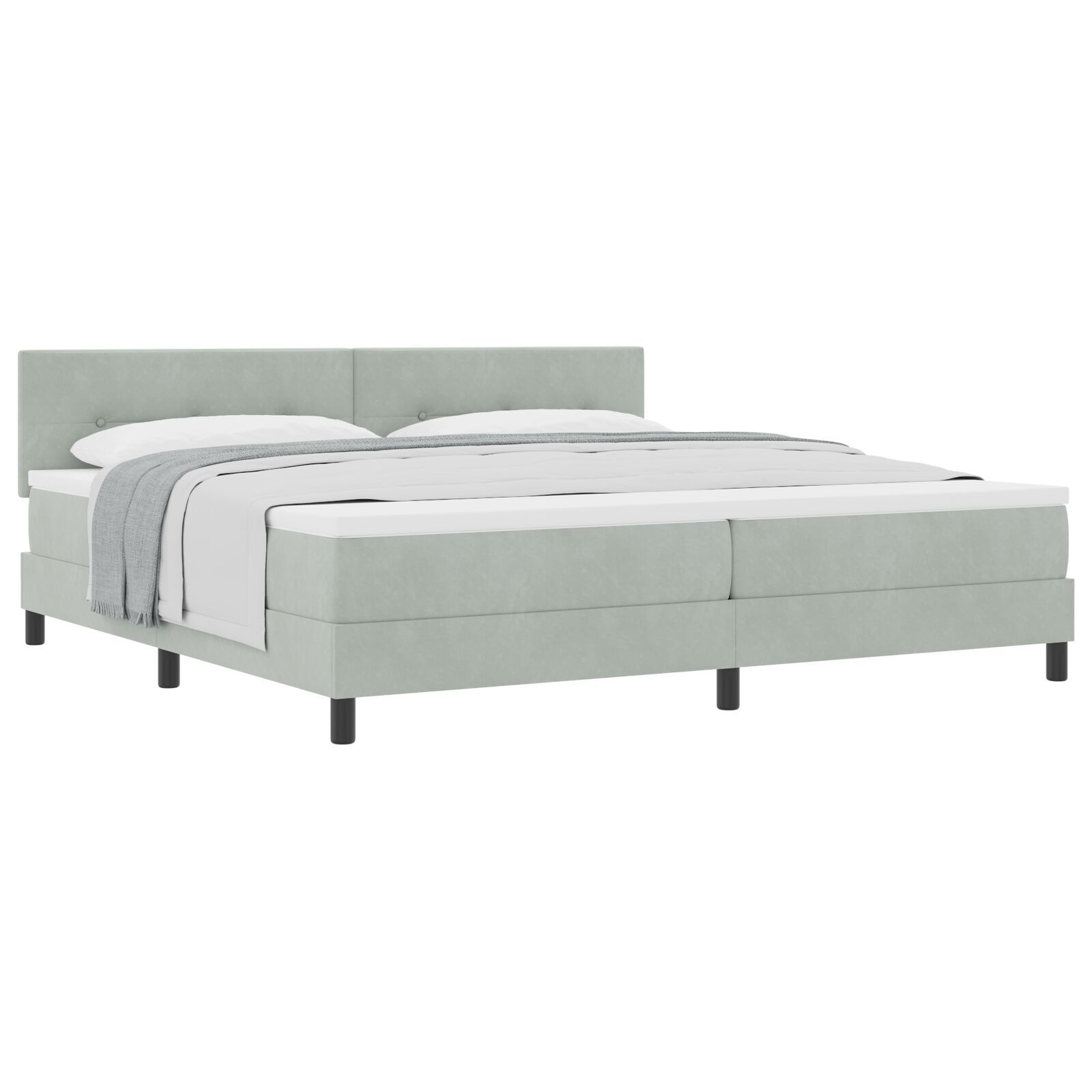 vidaXL Pat cu Arcuri și Saltea Gri deschis 200 x 200 cm țesătură vidaXL Pat cu Arcuri și Saltea Gri deschis 200 x 200 cm țesătură