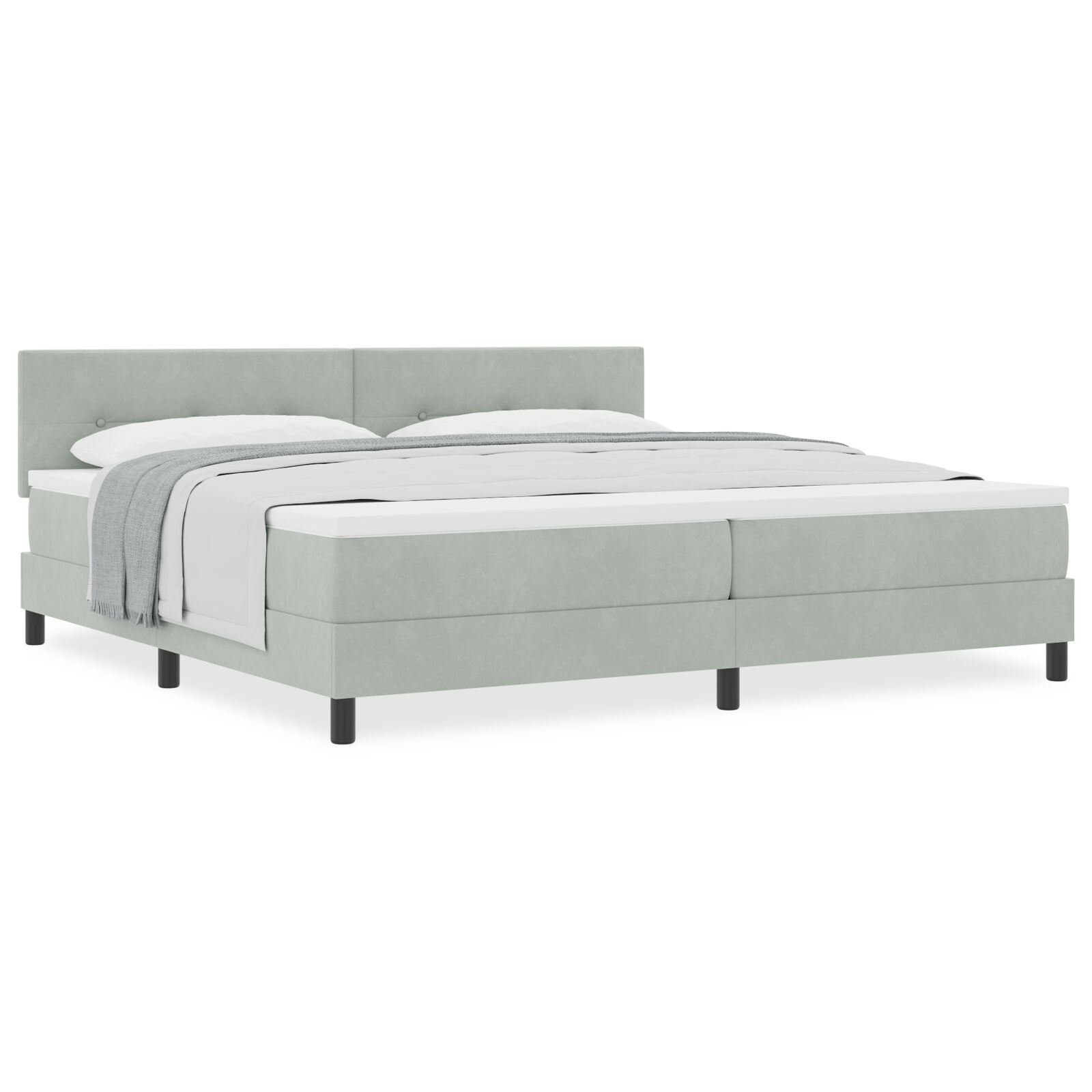 vidaXL Pat cu Arcuri și Saltea Gri deschis 200 x 200 cm țesătură vidaXL Pat cu Arcuri și Saltea Gri deschis 200 x 200 cm țesătură