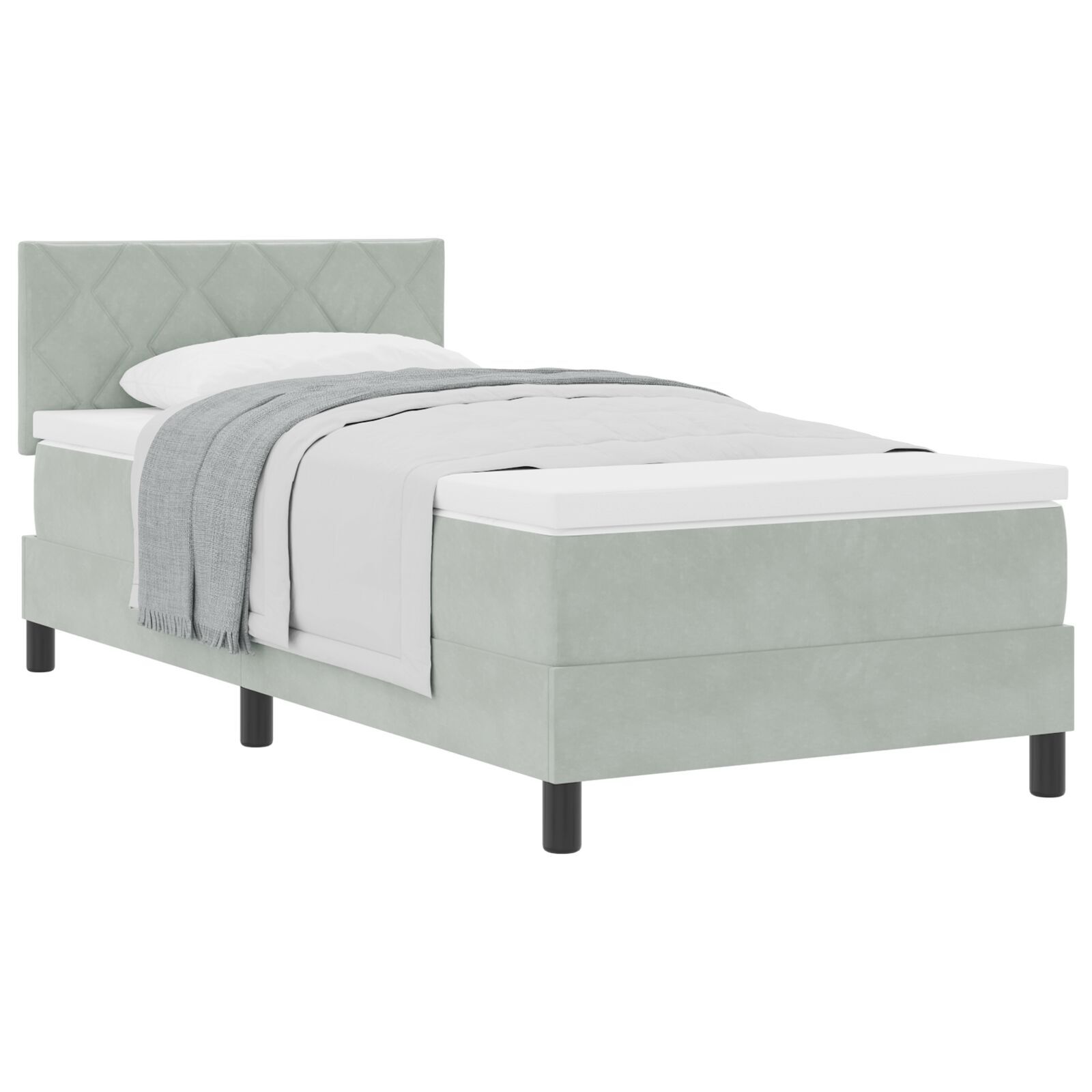 vidaXL Pat cu Arcuri și Saltea Gri deschis 90 x 190 cm țesătură vidaXL Pat cu Arcuri și Saltea Gri deschis 90 x 190 cm țesătură