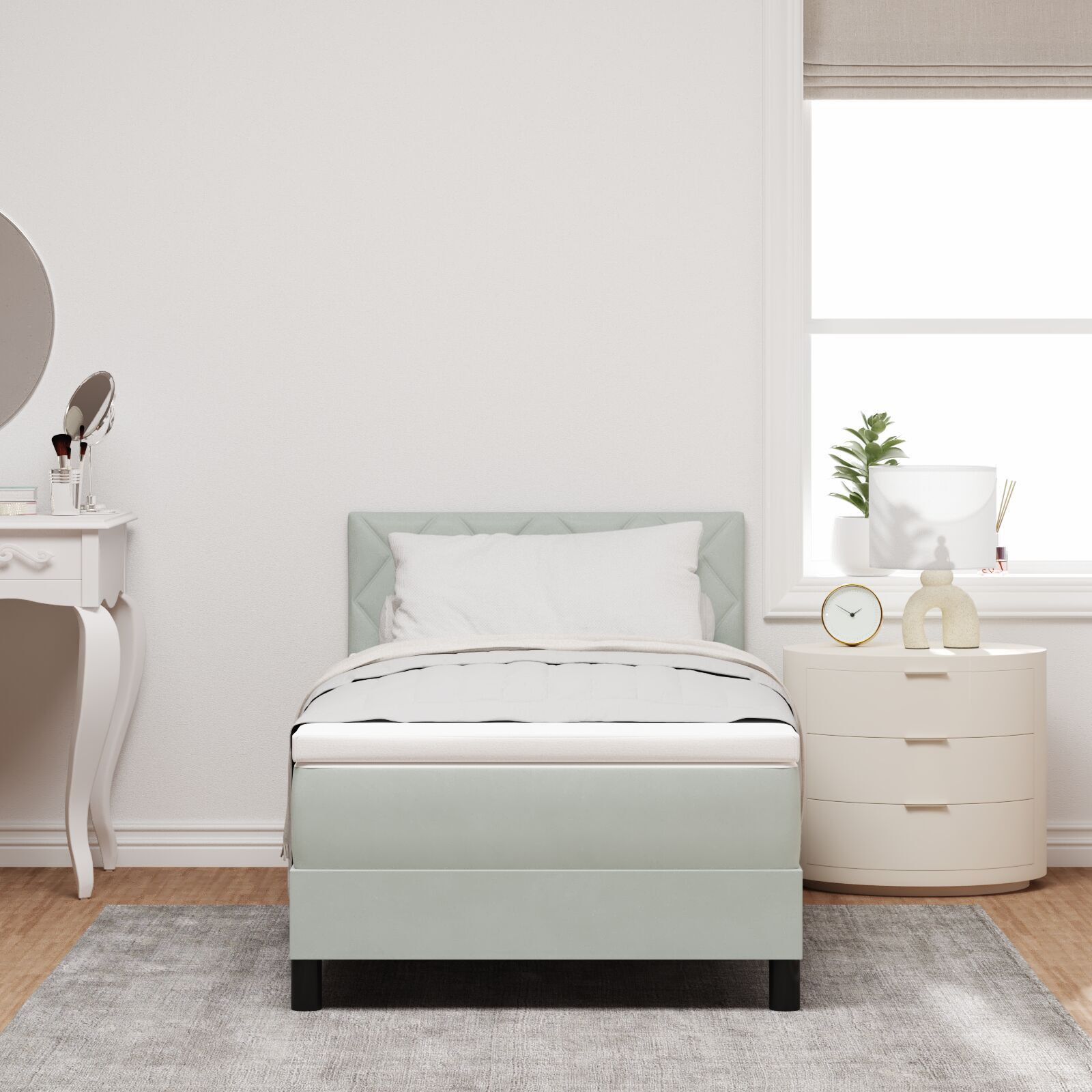 vidaXL Pat cu Arcuri și Saltea Gri deschis 90 x 190 cm țesătură vidaXL Pat cu Arcuri și Saltea Gri deschis 90 x 190 cm țesătură