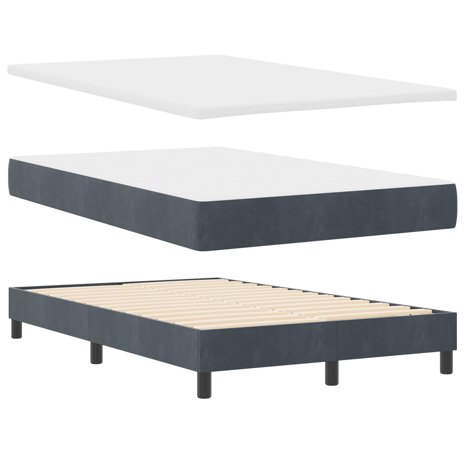 vidaXL Pat cu Arcuri și Saltea Gri închis 120 x 200 cm țesătură vidaXL Pat cu Arcuri și Saltea Gri închis 120 x 200 cm țesătură