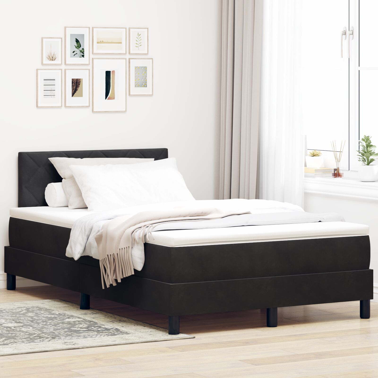 vidaXL Pat cu Arcuri și Saltea cu saltea Negru 120 x 200 cm țesătură vidaXL Pat cu Arcuri și Saltea cu saltea Negru 120 x 200 cm țesătură