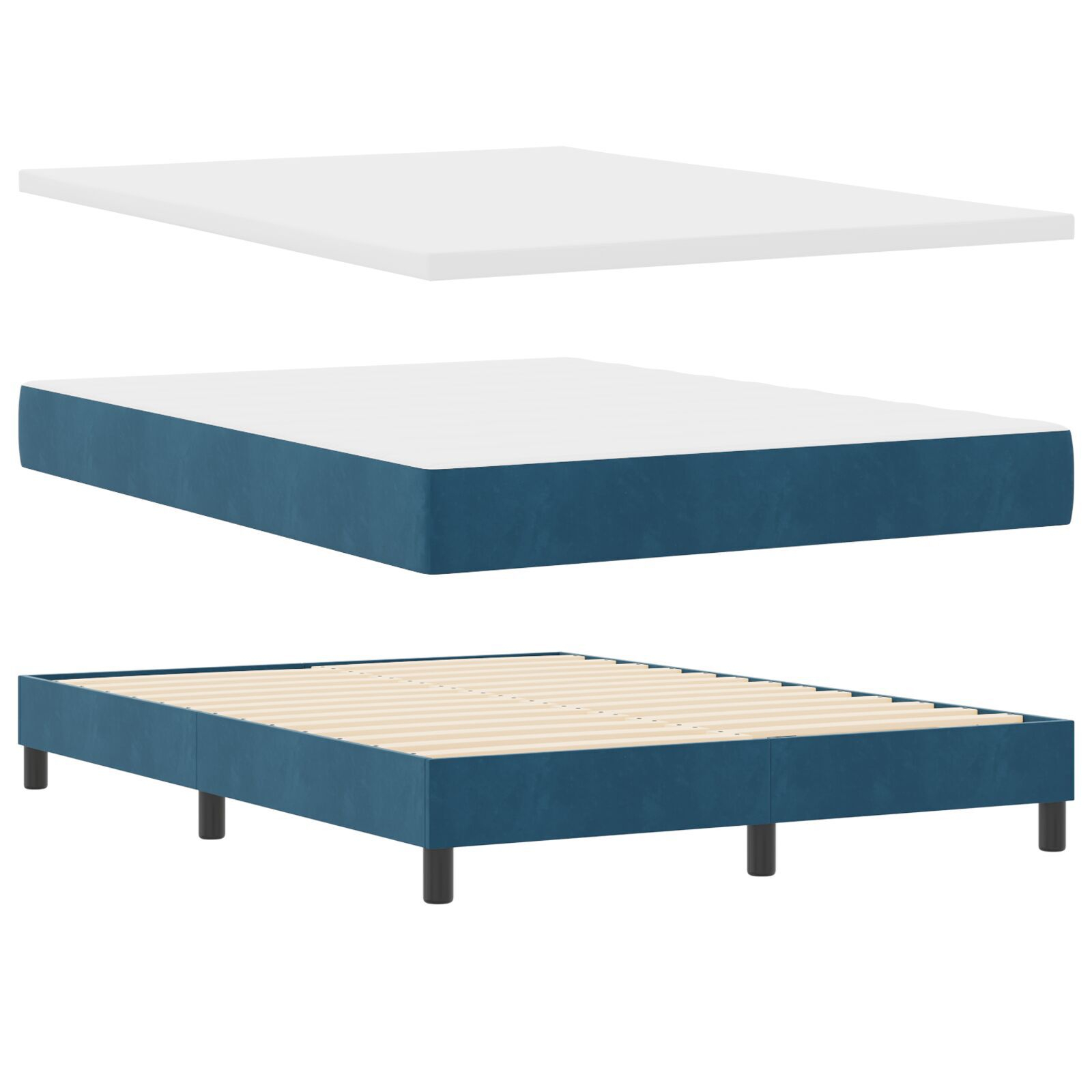 vidaXL Pat cu Arcuri și Saltea Albastru închis 140 x 200 cm țesătură vidaXL Pat cu Arcuri și Saltea Albastru închis 140 x 200 cm țesătură