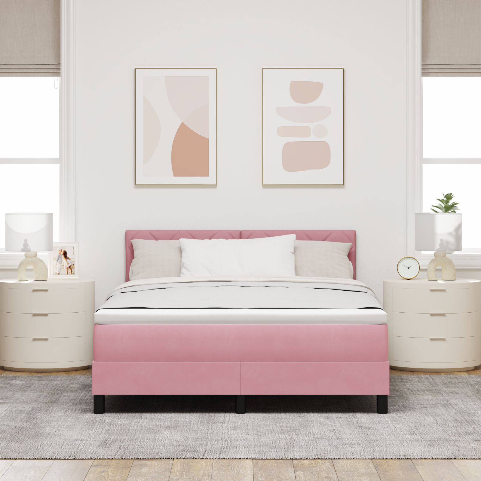 vidaXL Pat cu Arcuri și Saltea cu saltea Roz 160 x 200 cm țesătură vidaXL Pat cu Arcuri și Saltea cu saltea Roz 160 x 200 cm țesătură
