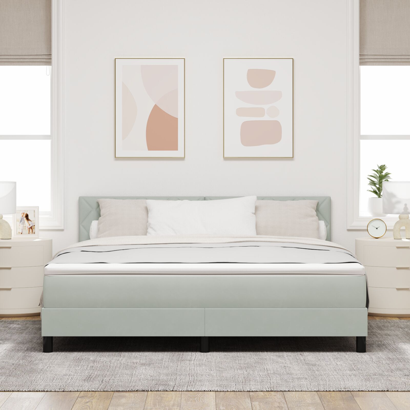 vidaXL Pat cu Arcuri și Saltea Gri deschis 180 x 200 cm țesătură vidaXL Pat cu Arcuri și Saltea Gri deschis 180 x 200 cm țesătură