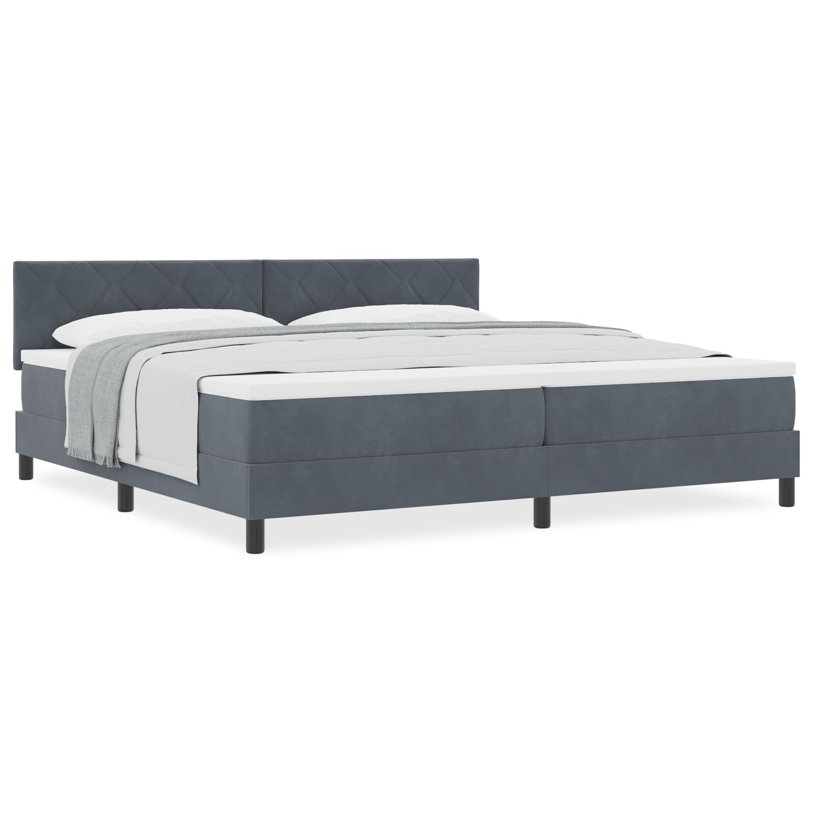 vidaXL Pat cu Arcuri și Saltea Gri închis 200 x 200 cm țesătură vidaXL Pat cu Arcuri și Saltea Gri închis 200 x 200 cm țesătură