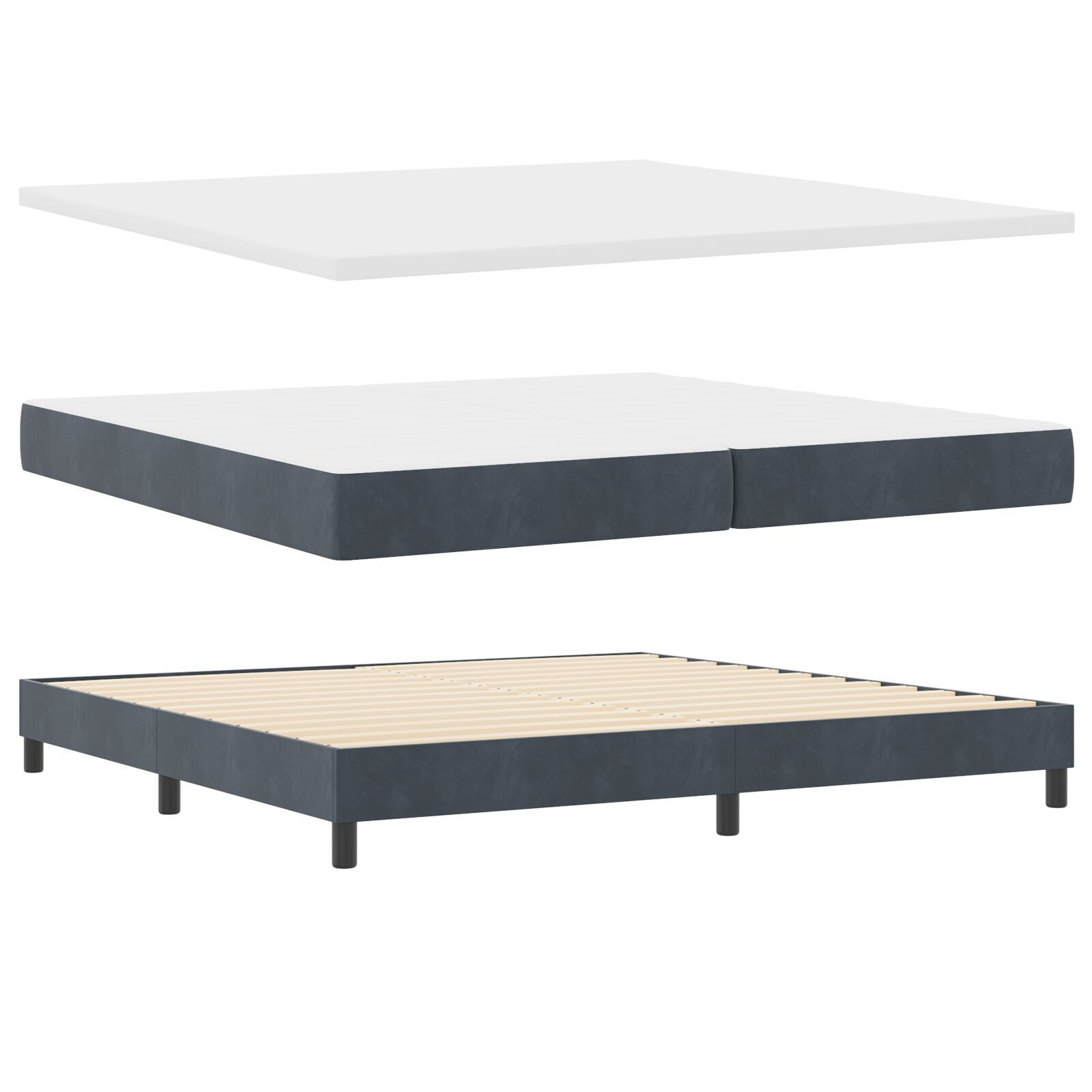 vidaXL Pat cu Arcuri și Saltea Gri închis 200 x 200 cm țesătură vidaXL Pat cu Arcuri și Saltea Gri închis 200 x 200 cm țesătură